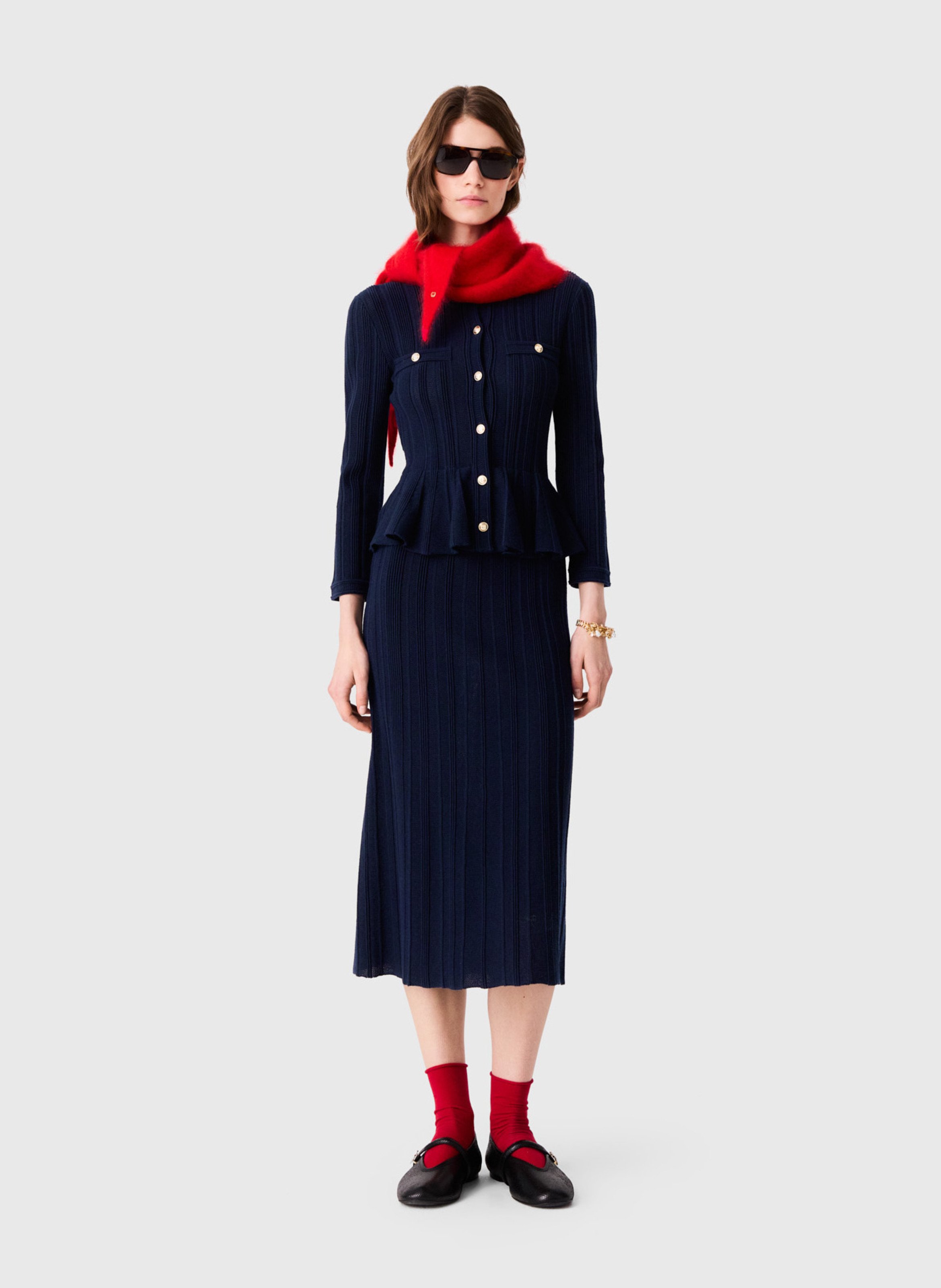 Robe en maille à taille péplum MAJE Bleu