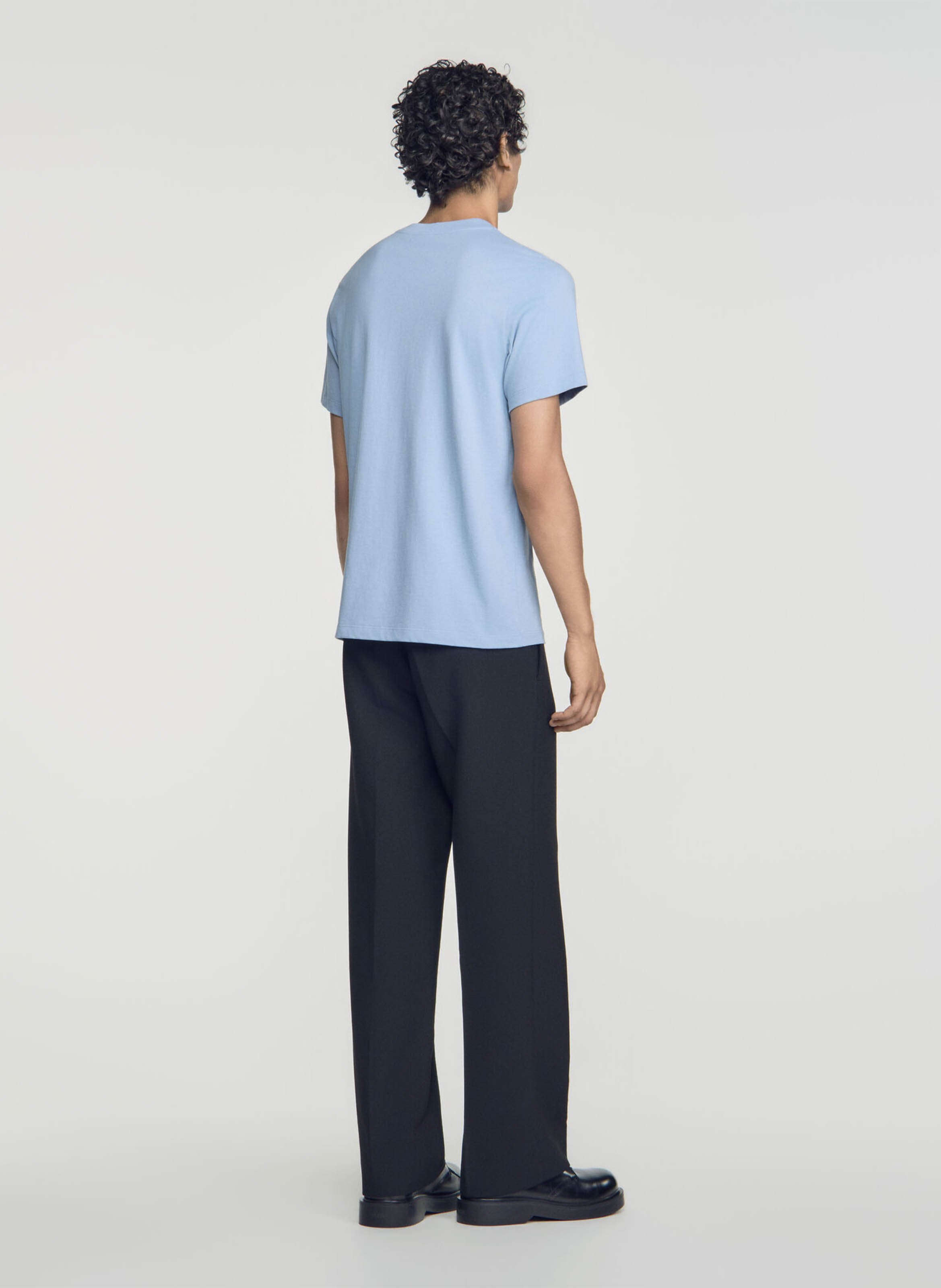 Tee-shirt droit col rond en coton SANDRO Bleu