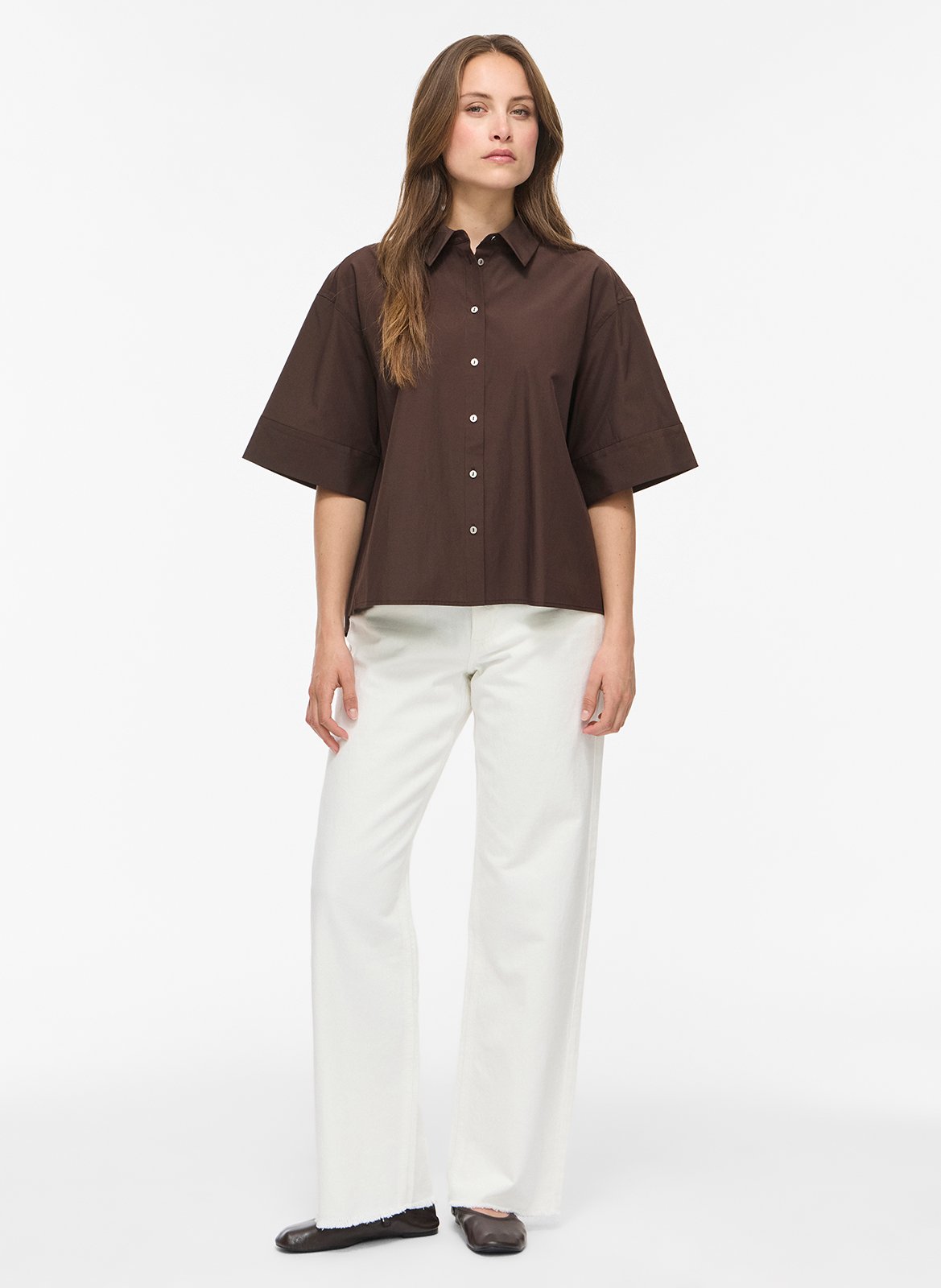 Straight shirt with classic collar VILA Brown