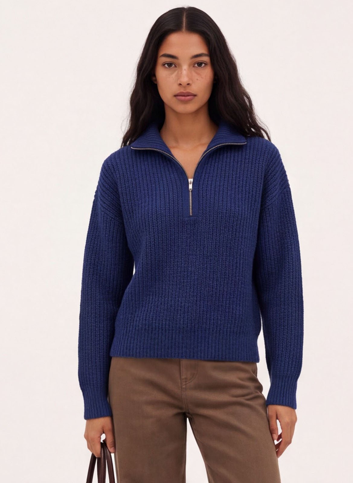 Pull droit col montant zippé en maille KOOKAI Bleu