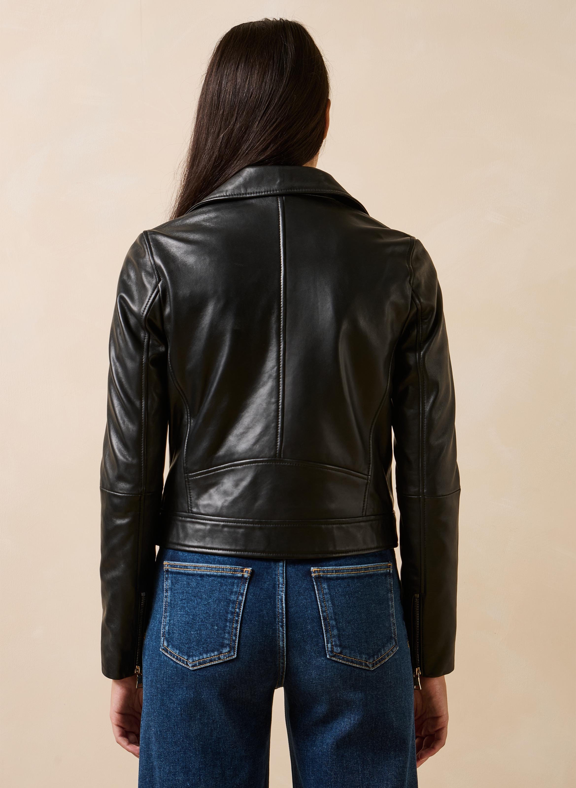 Blouson col tailleur en cuir  LA FEE MARABOUTEE Noir