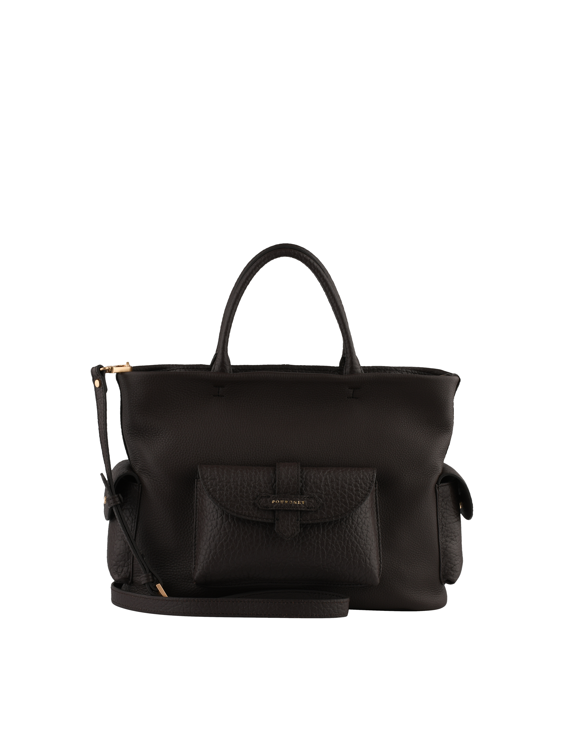 Calfskin leather handbag POURCHET Brown