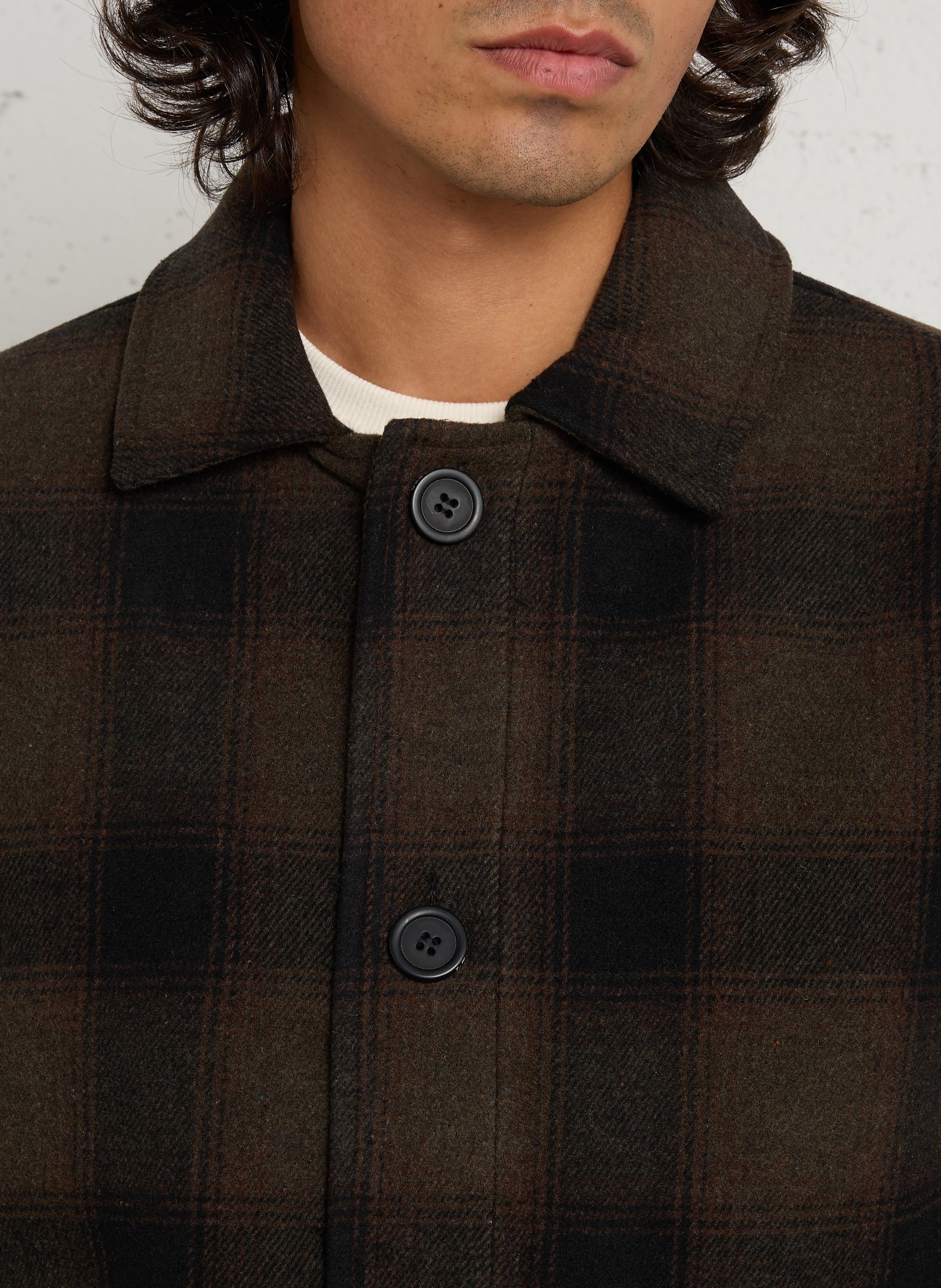 Blouson droit boutonné à carreaux LE TEMPS DES CERISES Vert