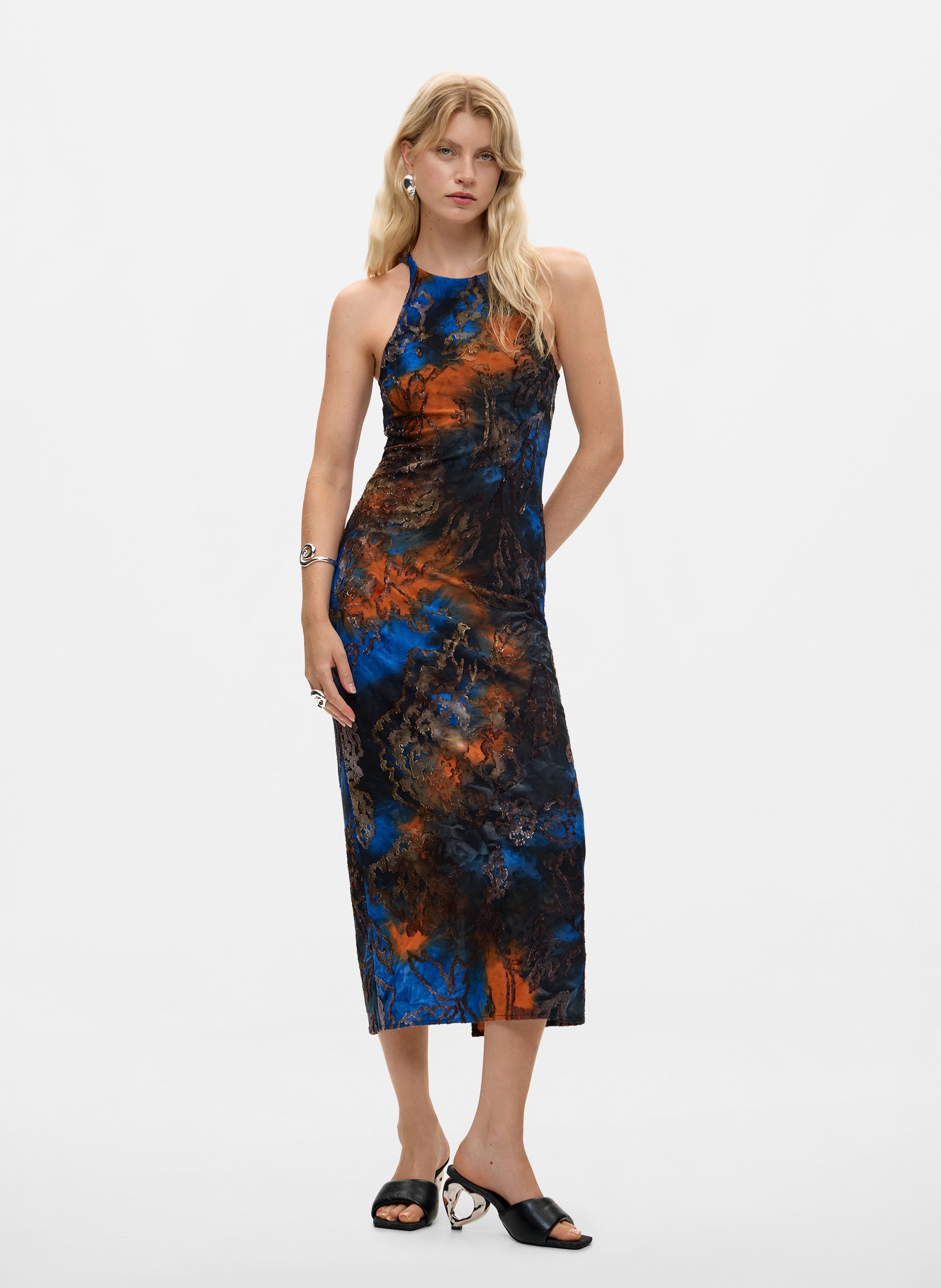 Sleeveless printed long dress DESIGUAL Blue