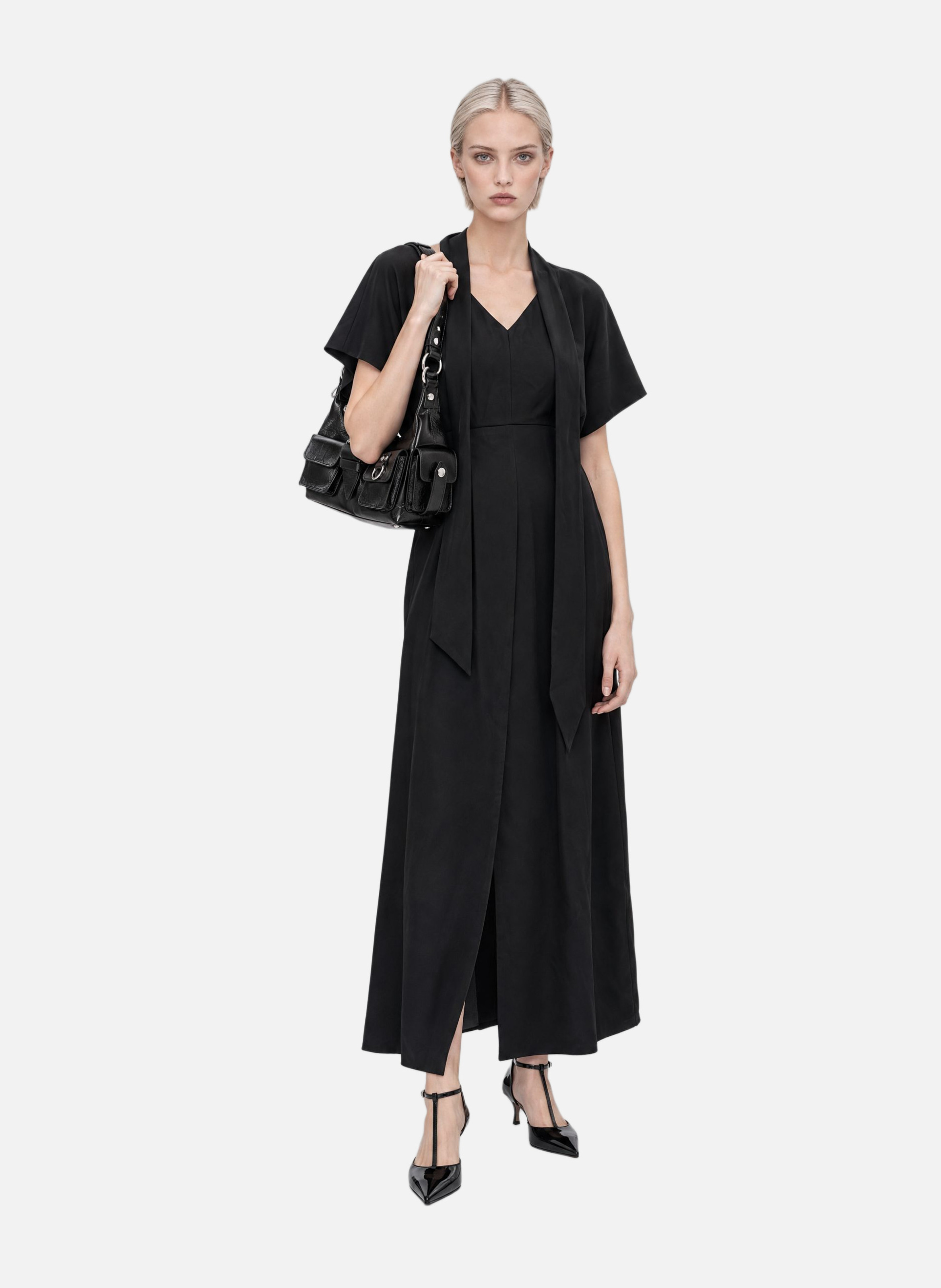Long satin dress with lavallière collar THE KOOPLES Black