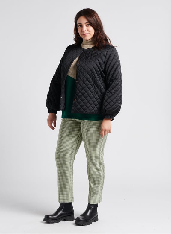 Gebreide trui met opstaande kraag | materiaalblend | Groen by PERSONA by Marina Rinaldi Gebreide trui met opstaande kraag | materiaalblend Groen