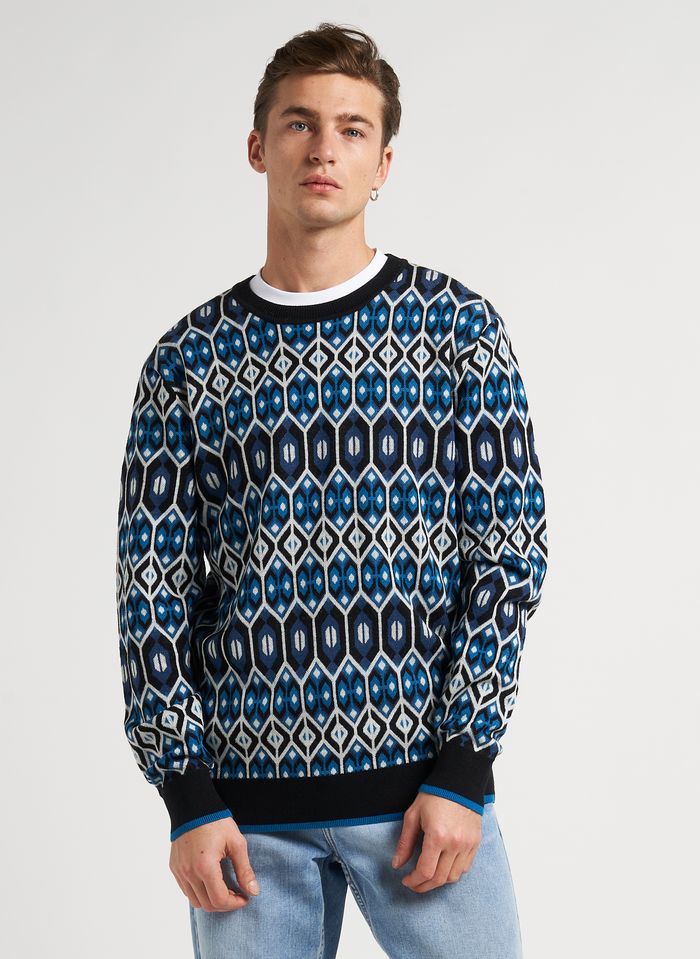 Printed Wool-blend Round-neck Sweater Nordic Blue Scotch And Soda - Men