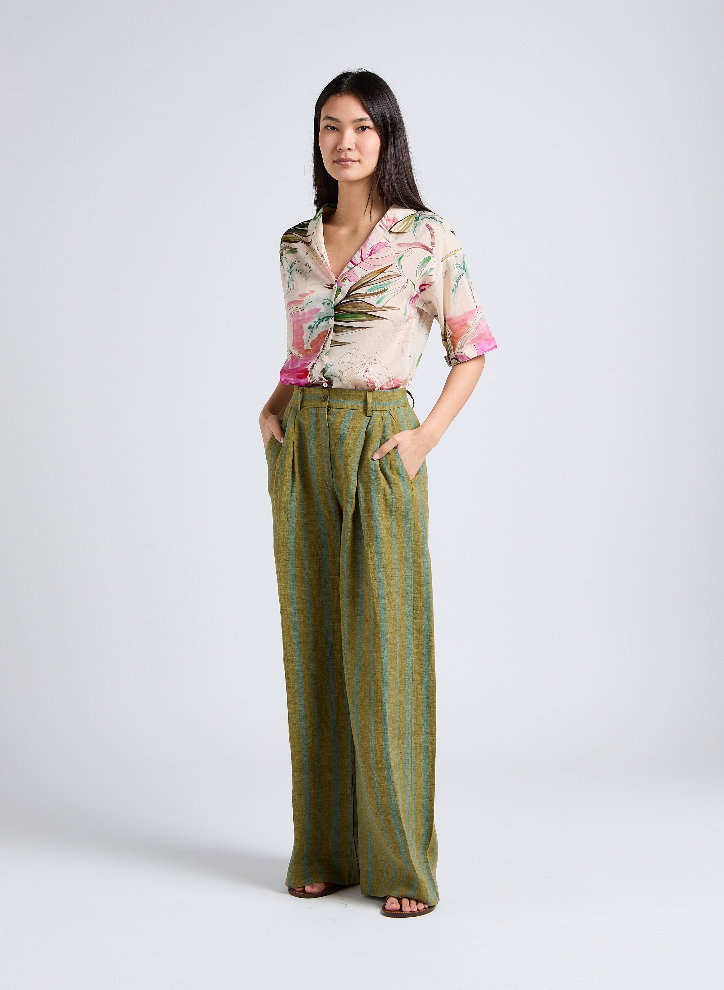 Loose-fit printed cotton shirt with classic collar DIEGA Pink