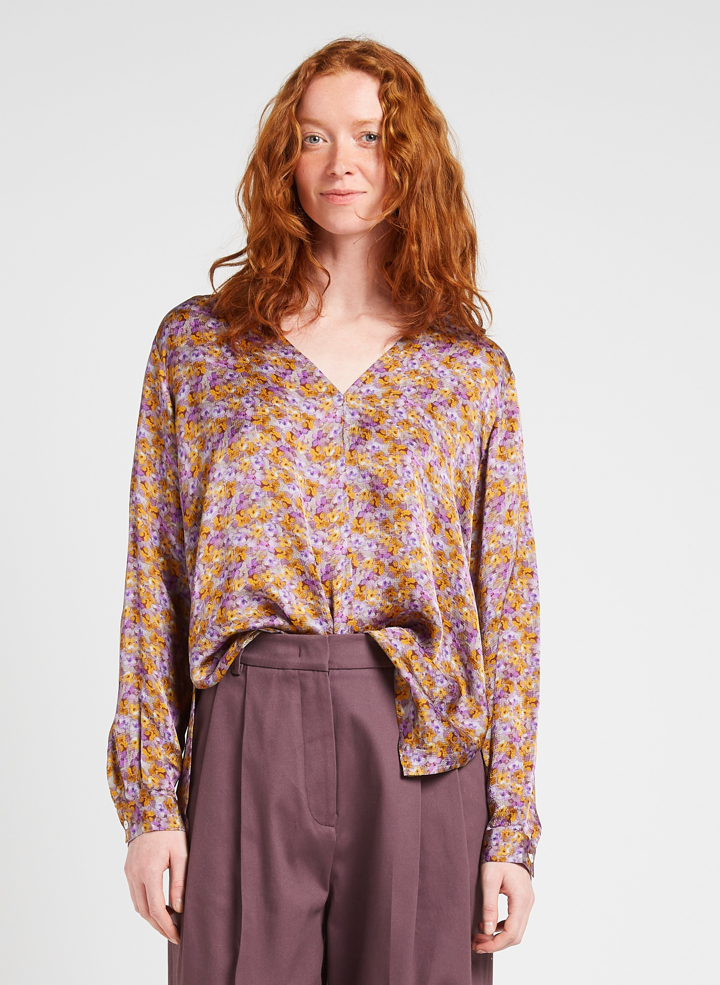 Straight V-neck top ATTIC AND BARN Purple