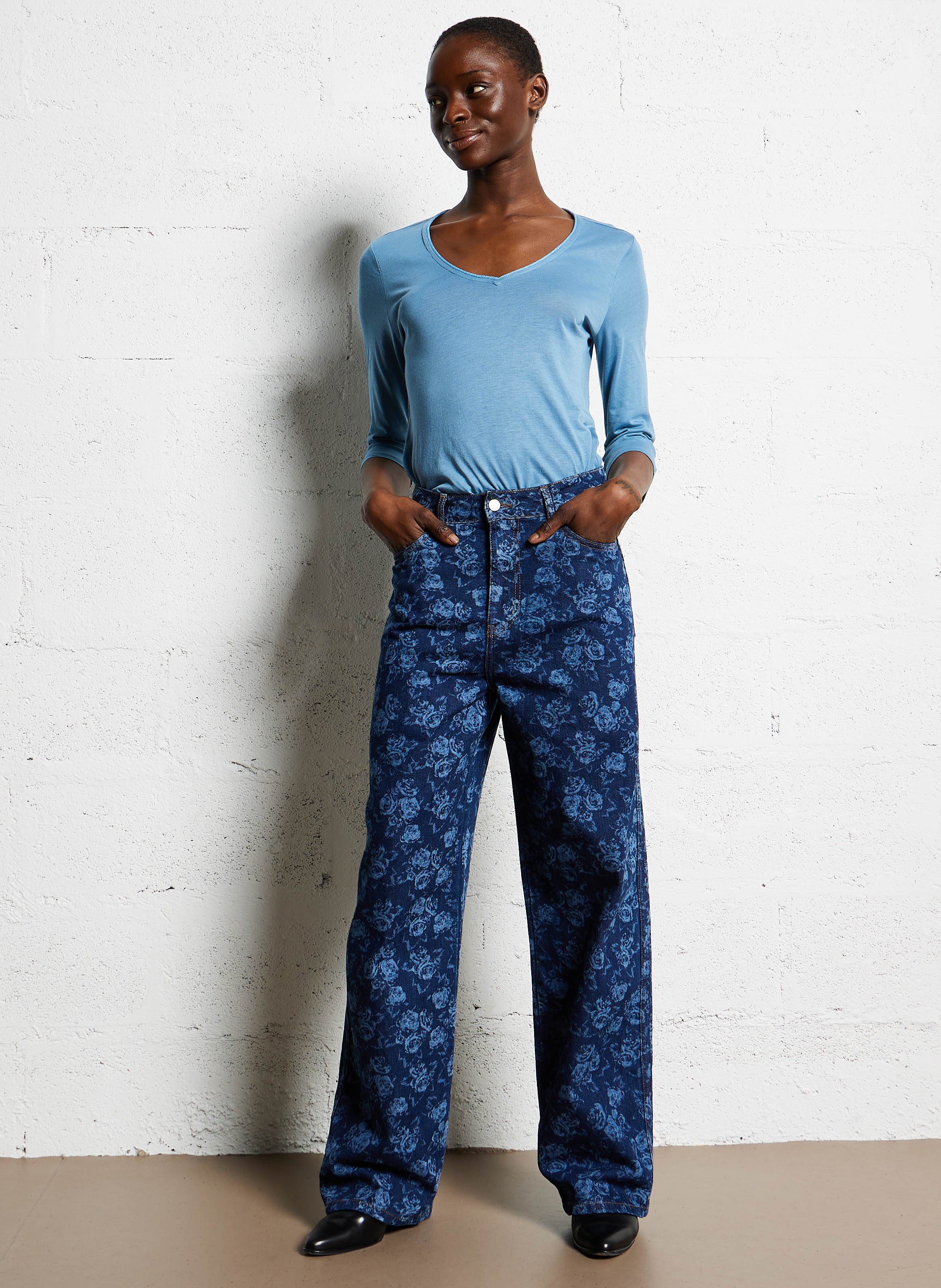 Jean large à motifs en coton  THE TINY BIG SISTER Bleu