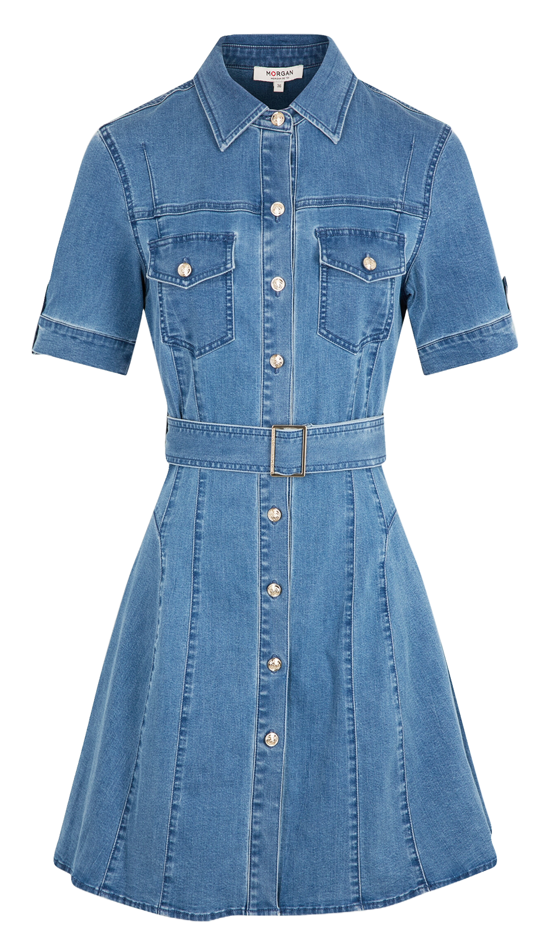 Short fitted cotton-blend dress with classic collar MORGAN Blue