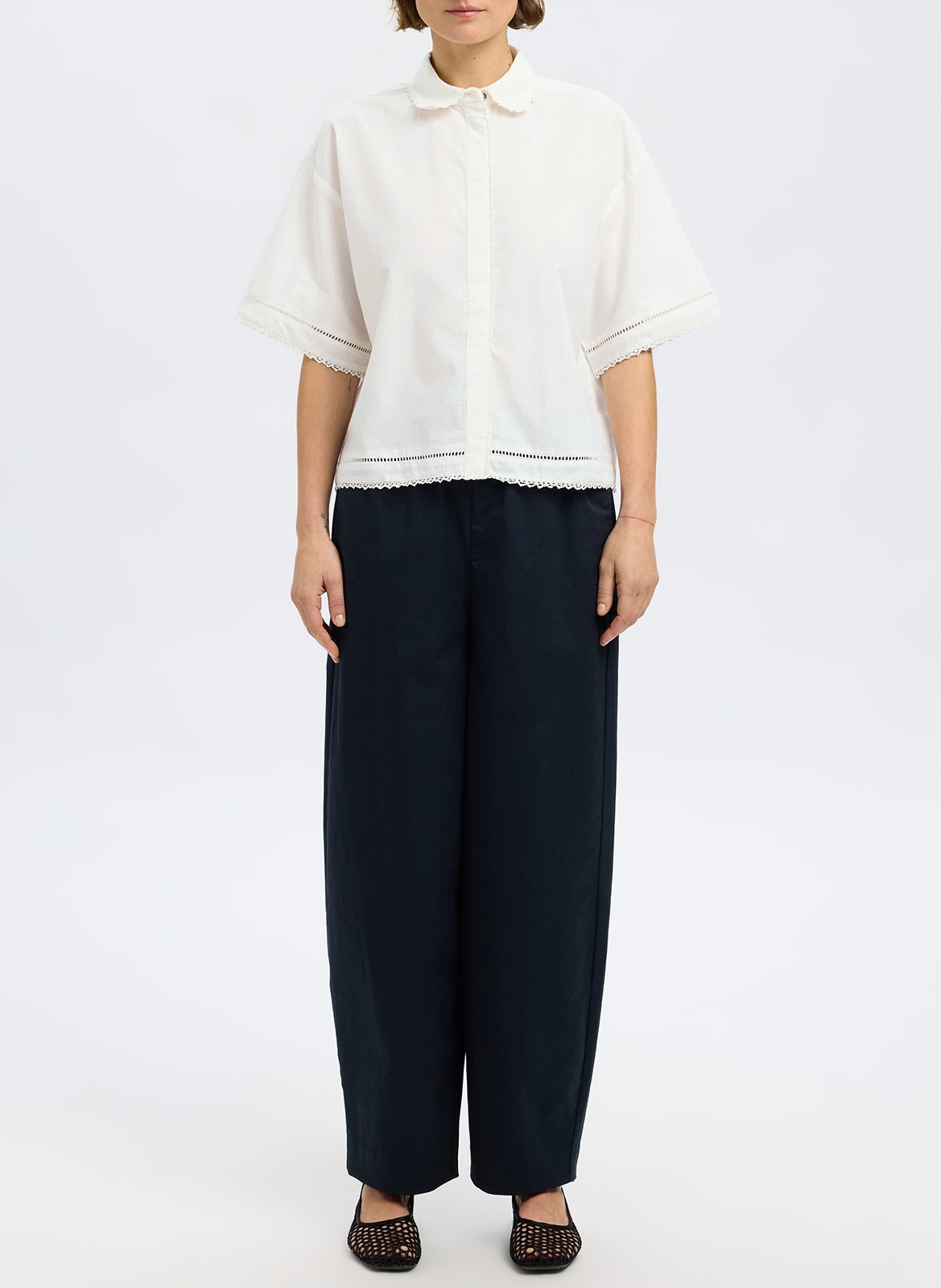 Straight shirt with lace details SELECTED White