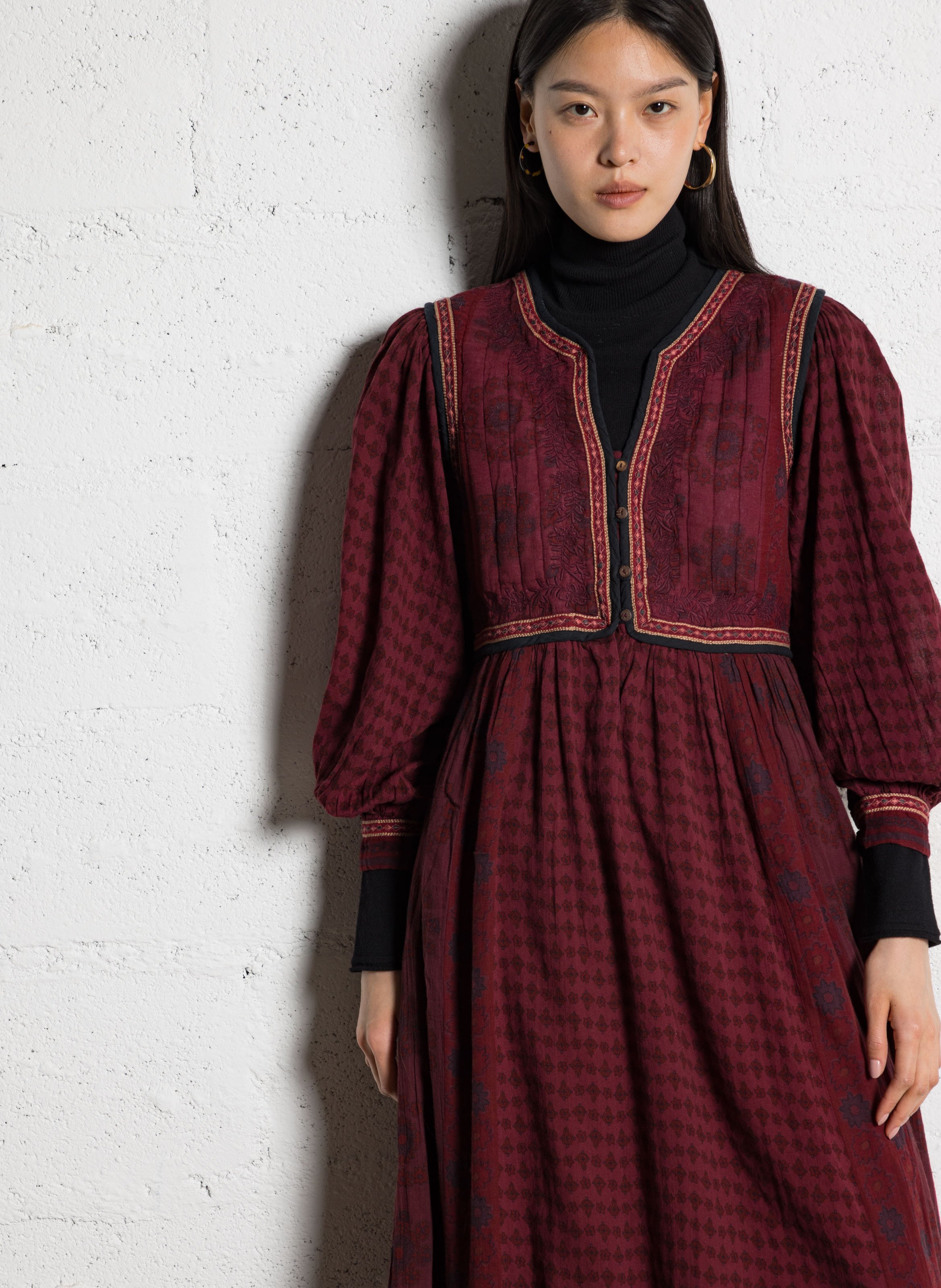 Long dress with Tunisian collar in floral pattern MAISON HOTEL Red