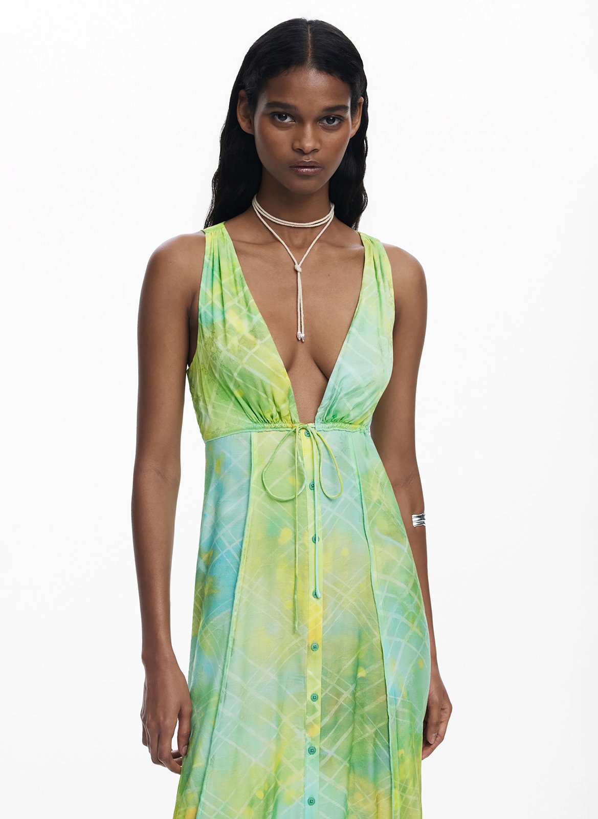 Robe longue col V imprimée  DESIGUAL Vert