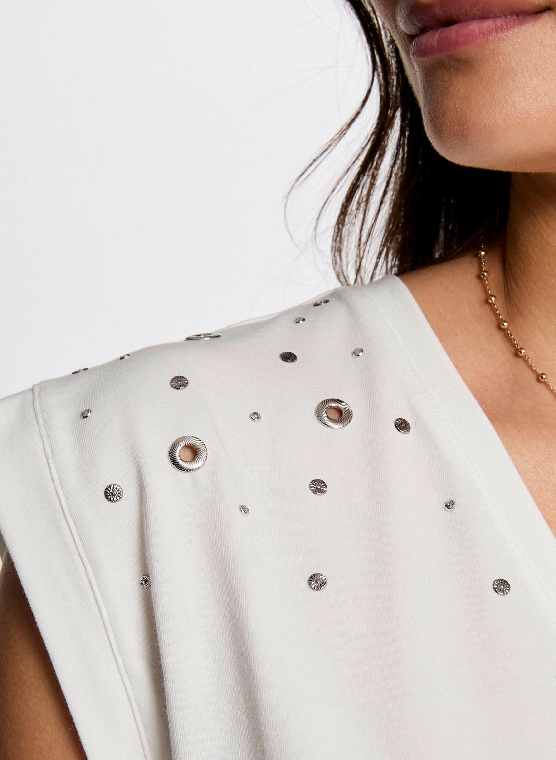 Tee-shirt col v en coton mélangé  MORGAN Blanc