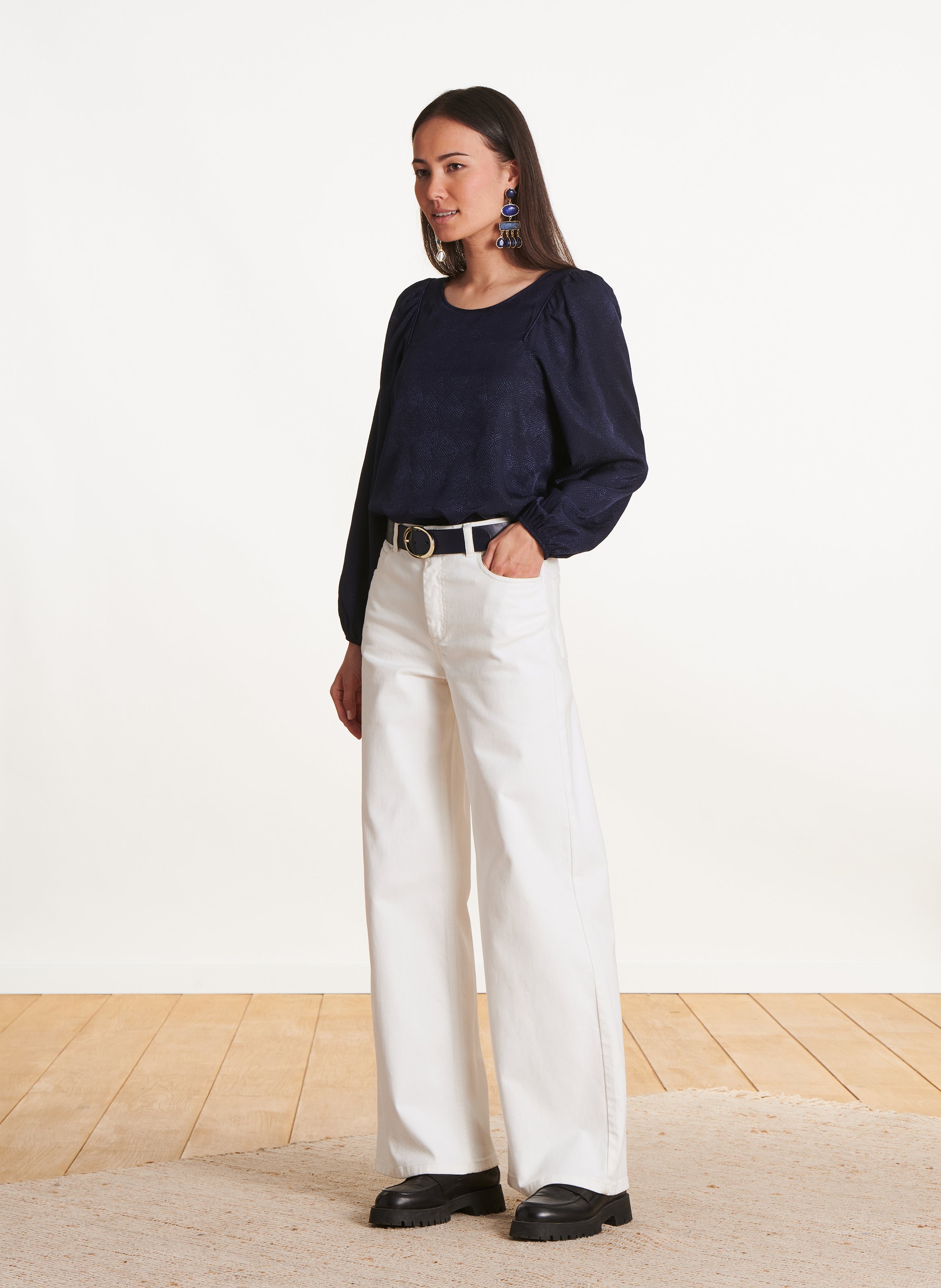 Straight top with puffy long sleeves LA FEE MARABOUTEE Blue