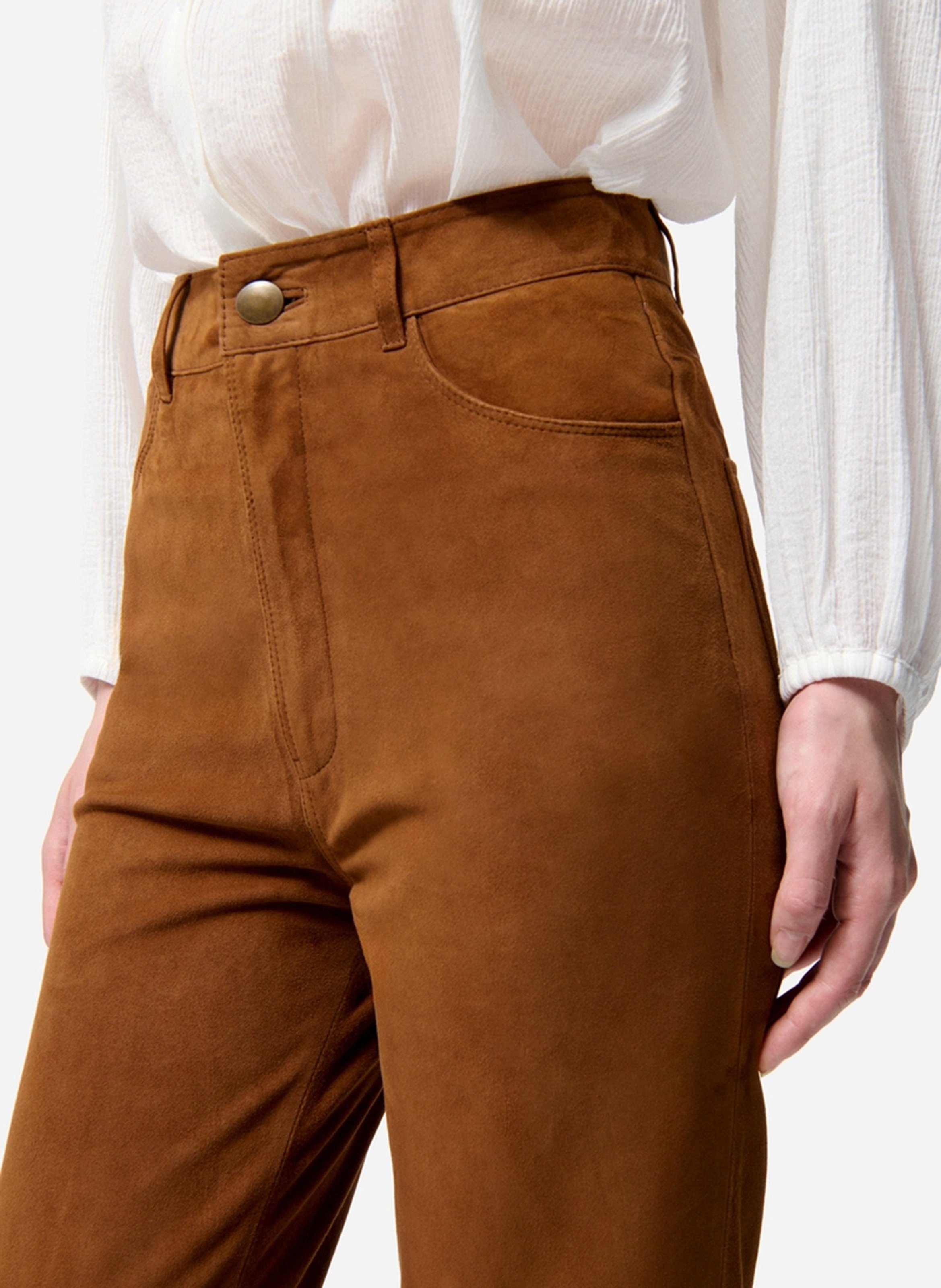 Flared suede leather pants VANESSA BRUNO Brown