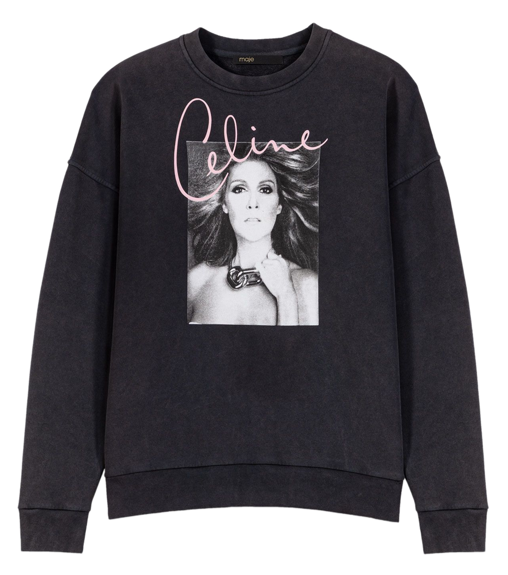 Sweat sérigraphié en coton délavé MAJE Gris