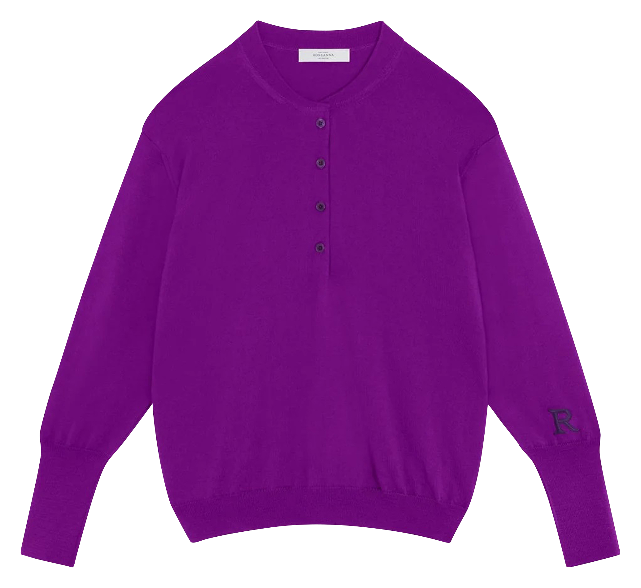 Pull ample col rond brodé en laine vierge ROSEANNA Violet