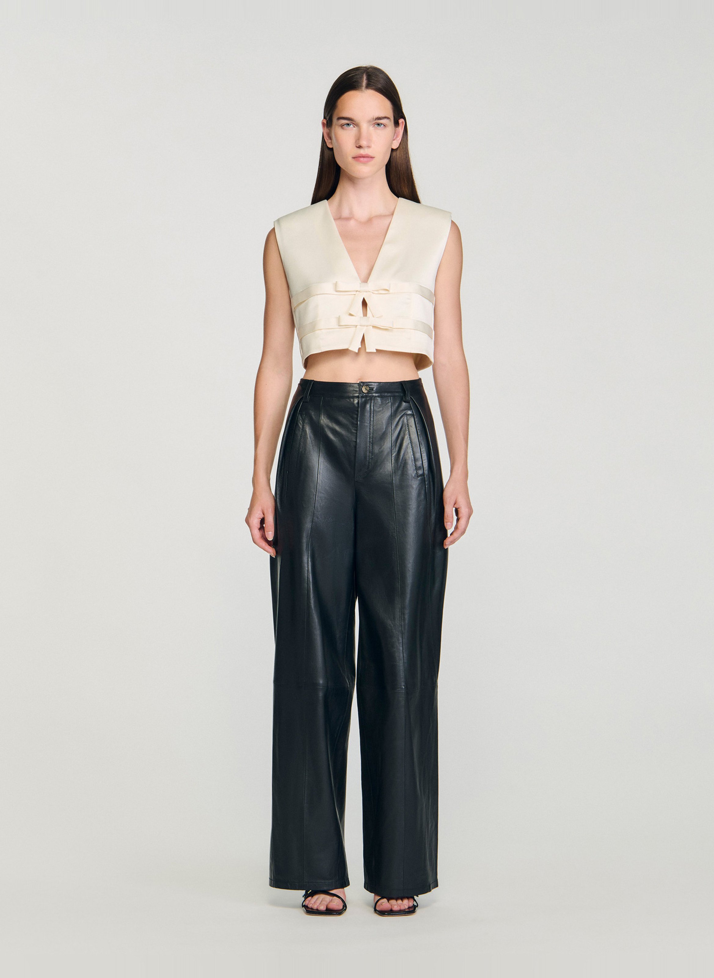 Mouwloze satijnen top met strikken SANDRO Wit