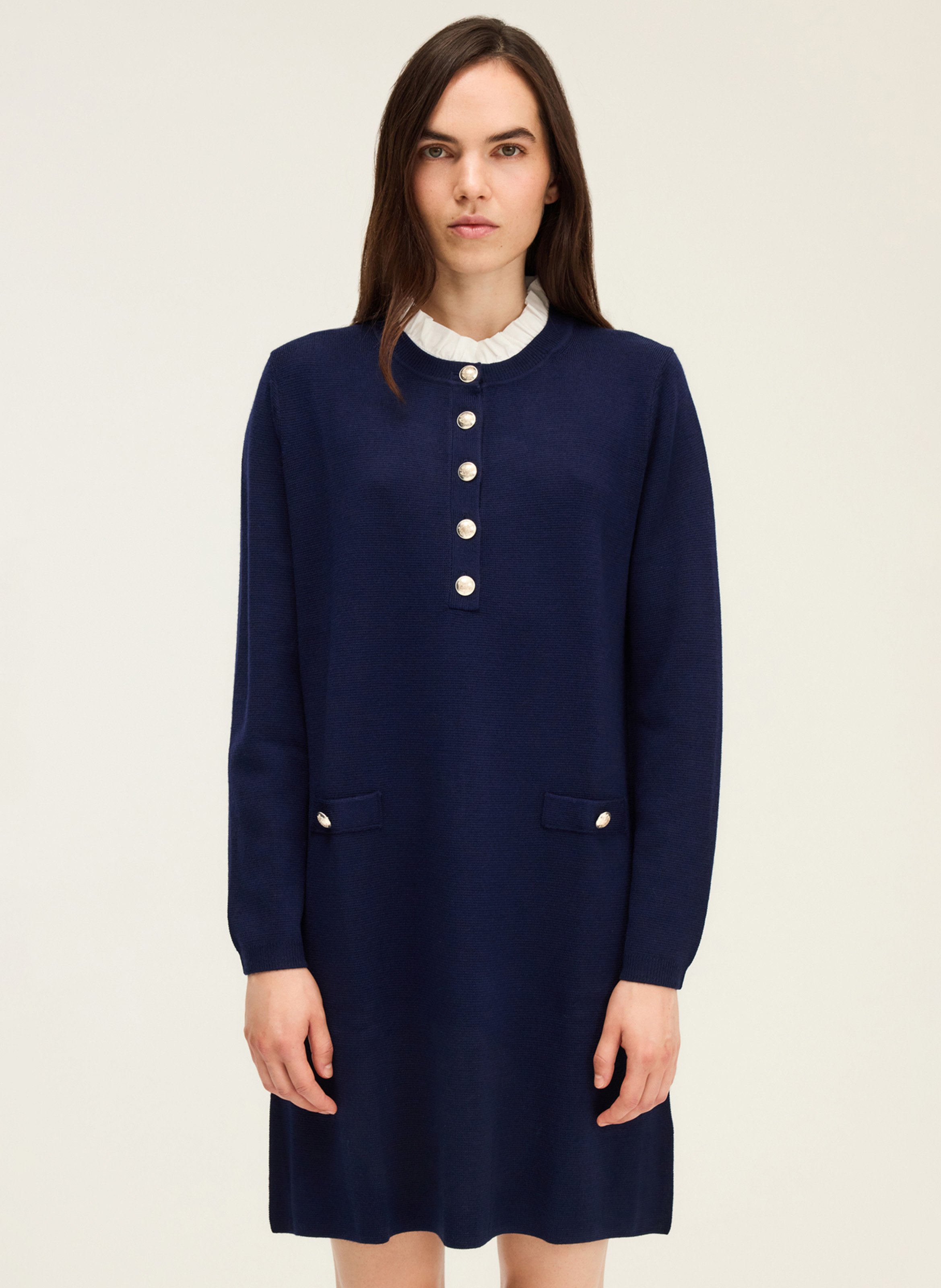 Robe courte col rond en laine mélangée PABLO Bleu