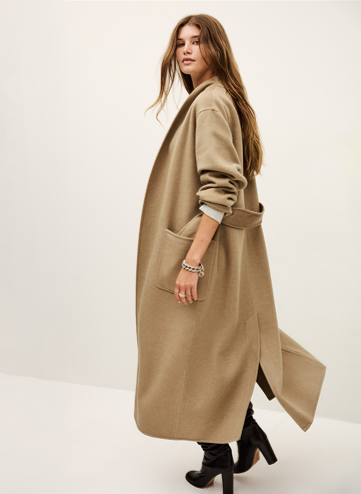 Long wool blend v-neck coat BA&SH Brown