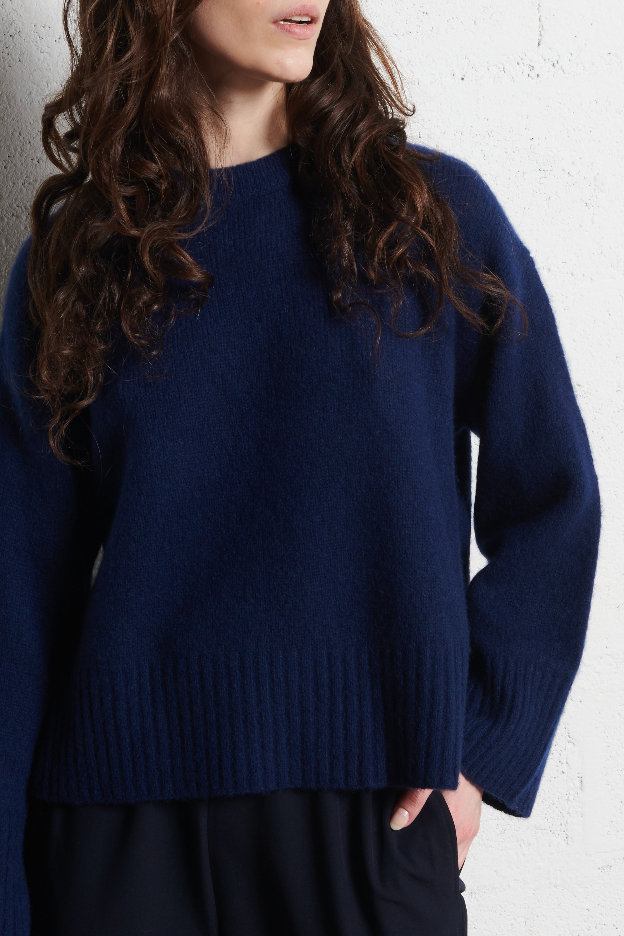 Ruime ronde hals trui van kasjmier en zijde RUE DE TOKYO Blauw