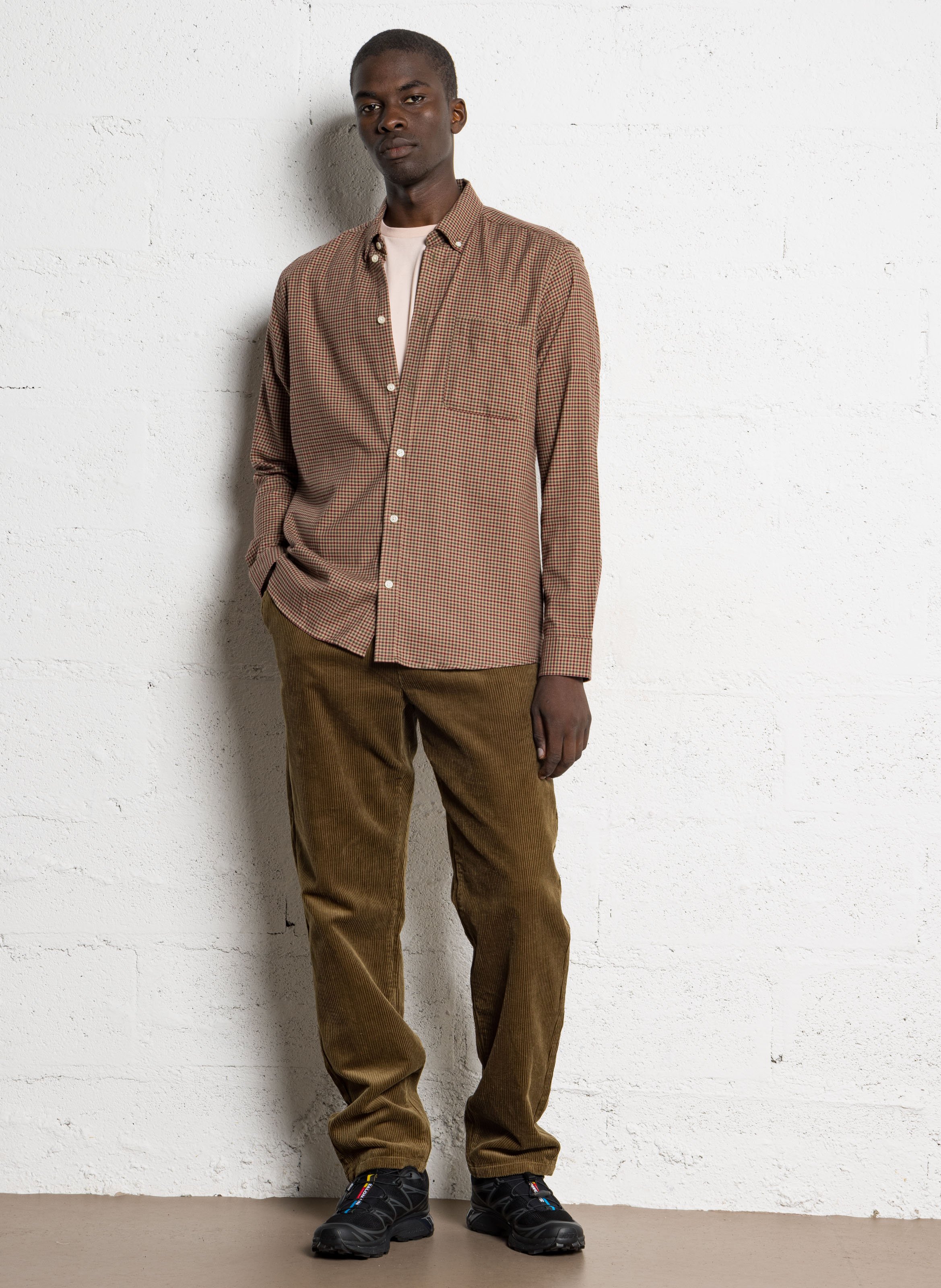 Oversized button-up checkered shirt LES DEUX Brown