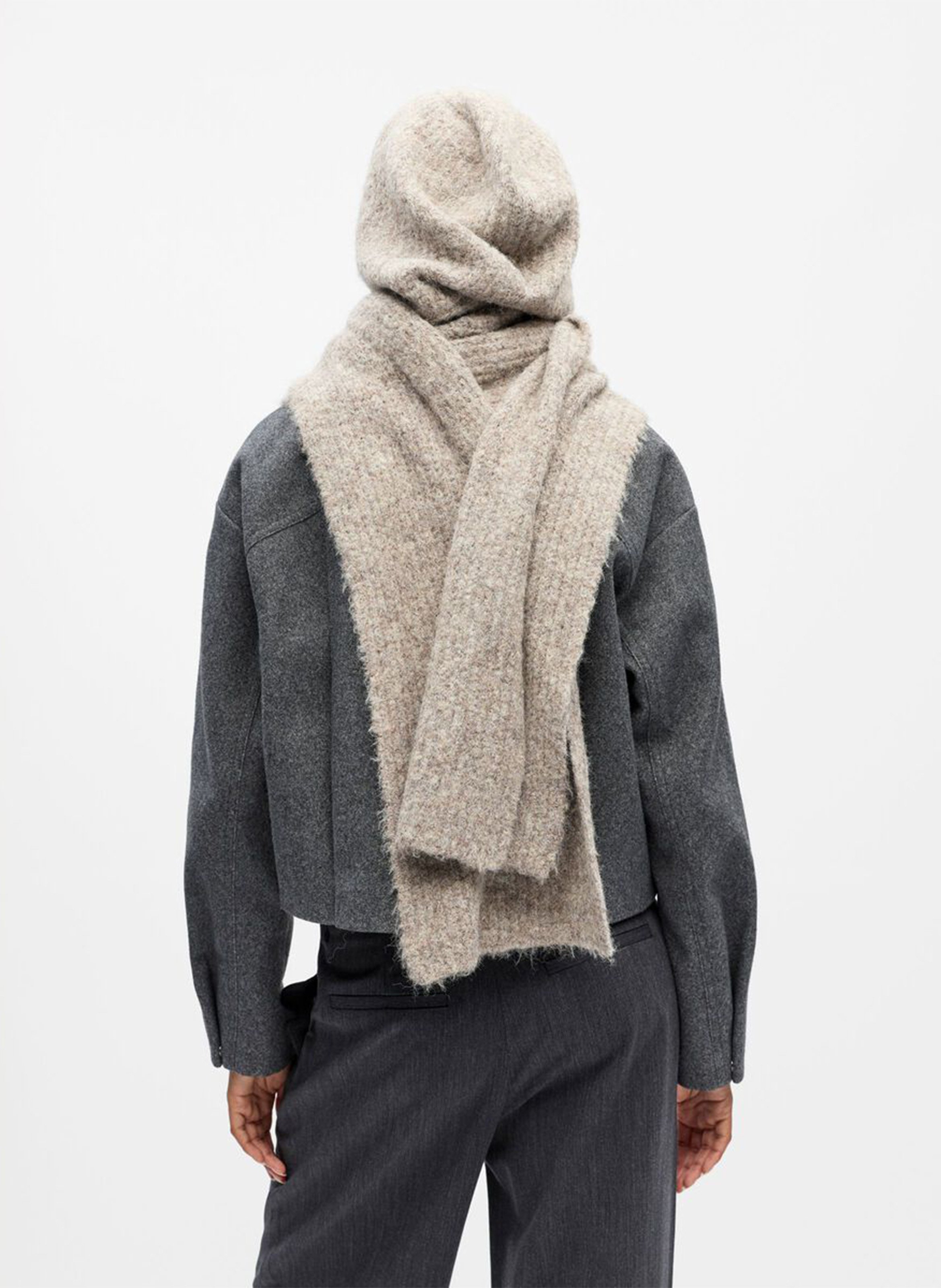 Ribbed knit hooded cagoule OBJECT Brown