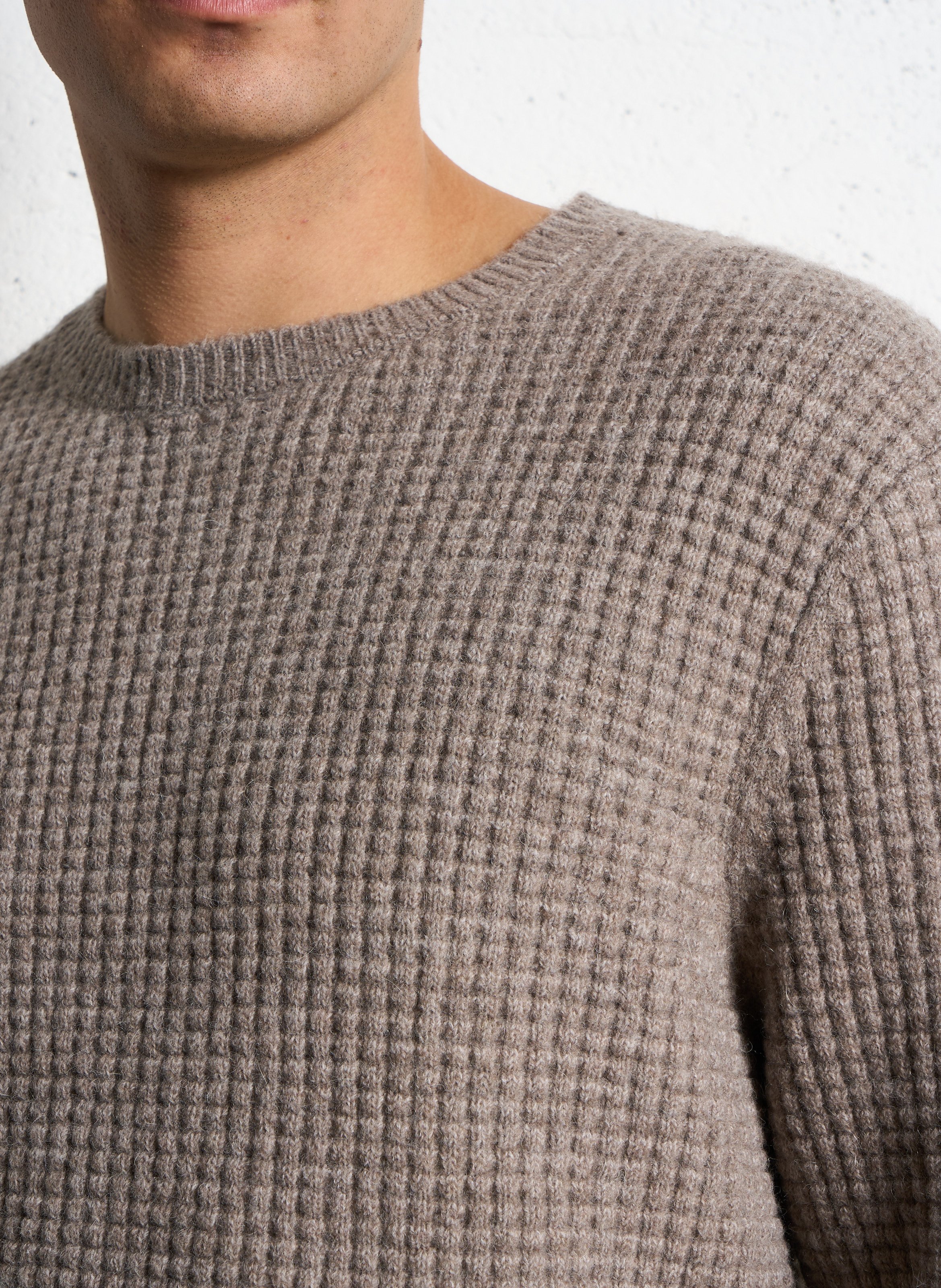 Pull droit col rond en maille fantaisie IKKS Beige