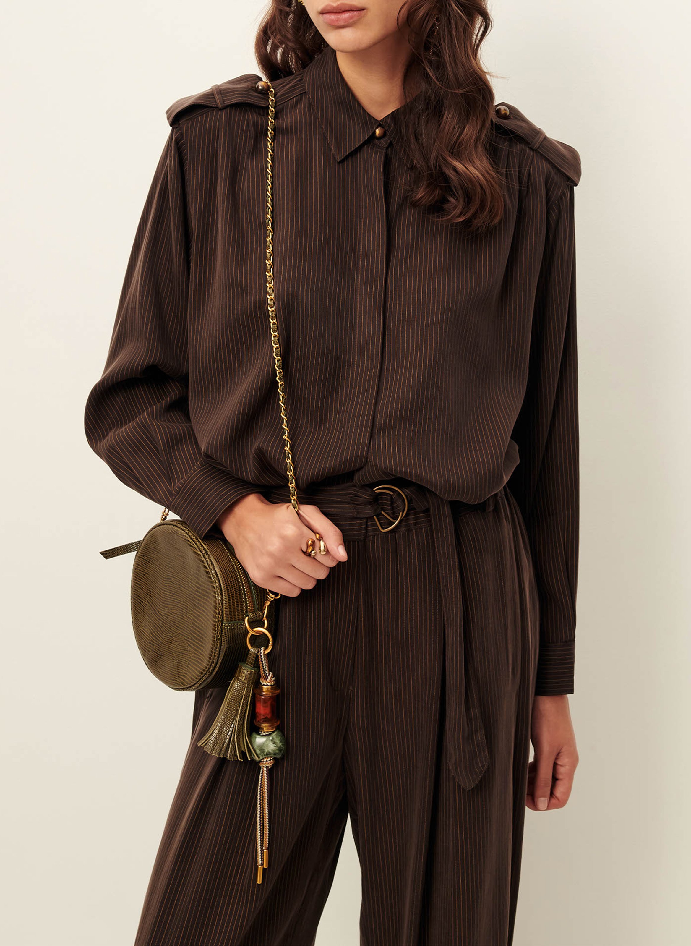 Chemise ample boutonnée à rayures SESSUN Marron