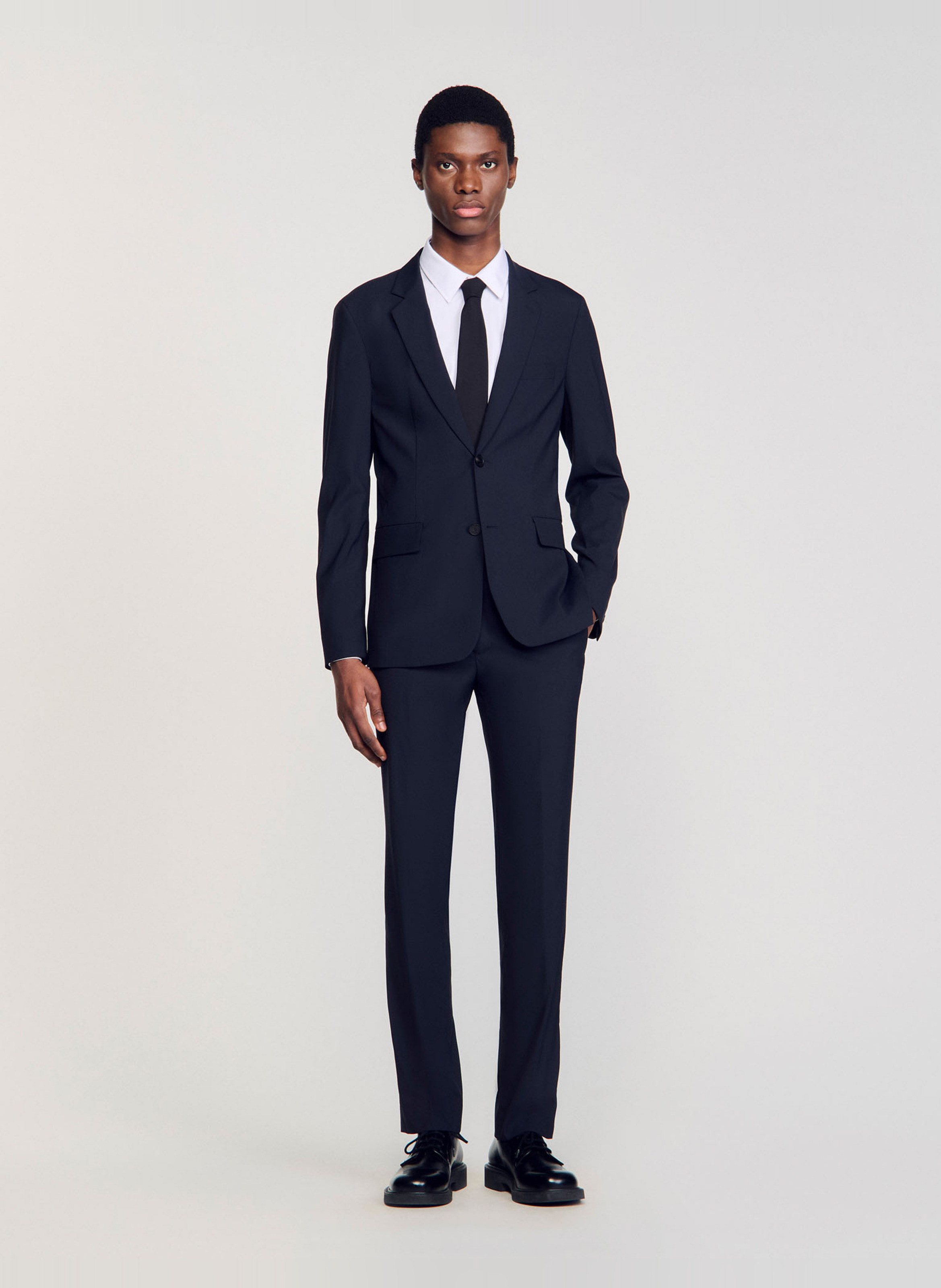 Veste de costume droite en laine mélangée SANDRO Bleu