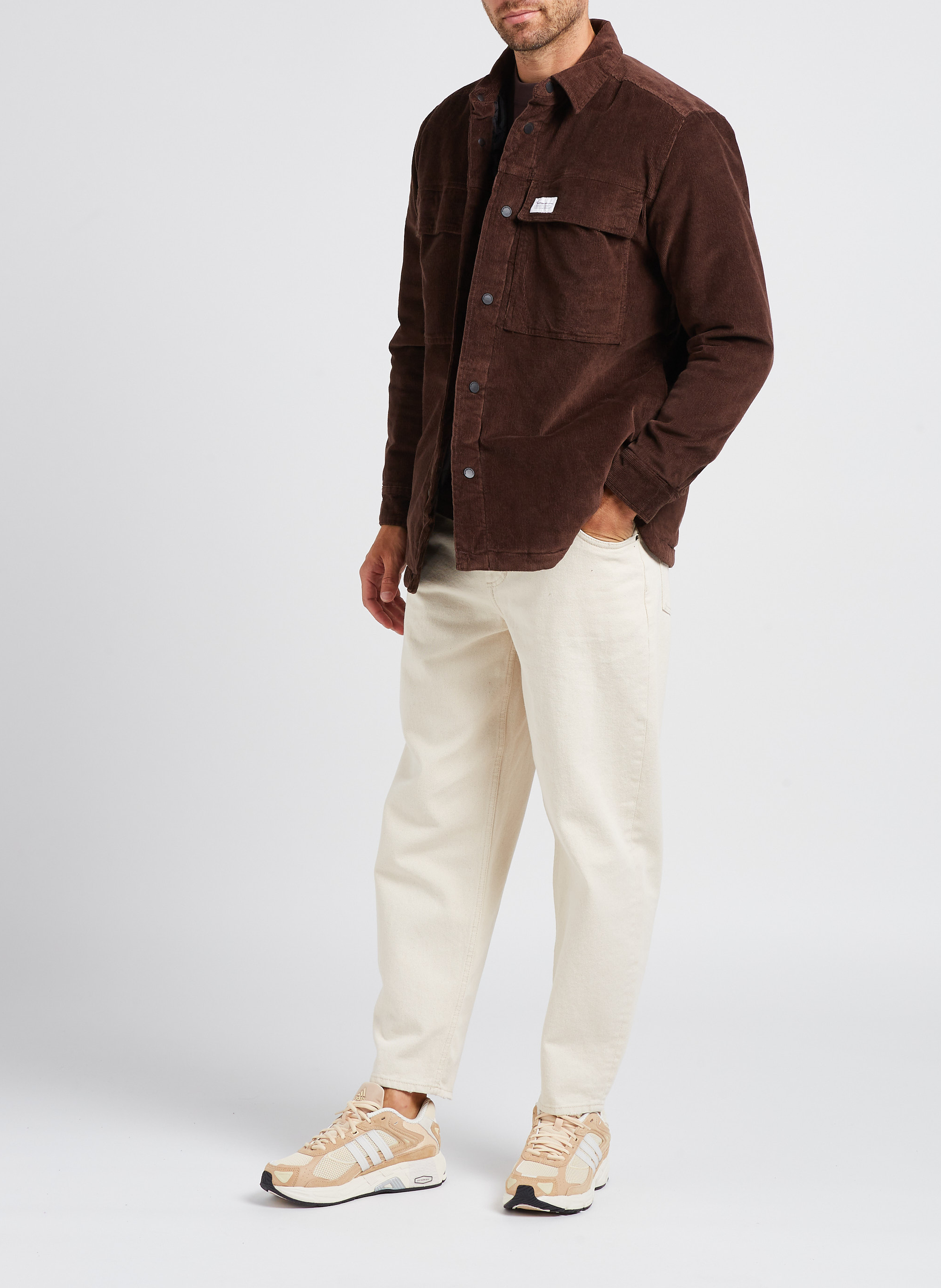 Organic cotton-blend jacket with classic collar KNOWLEDGE COTTON APPAREL Brown