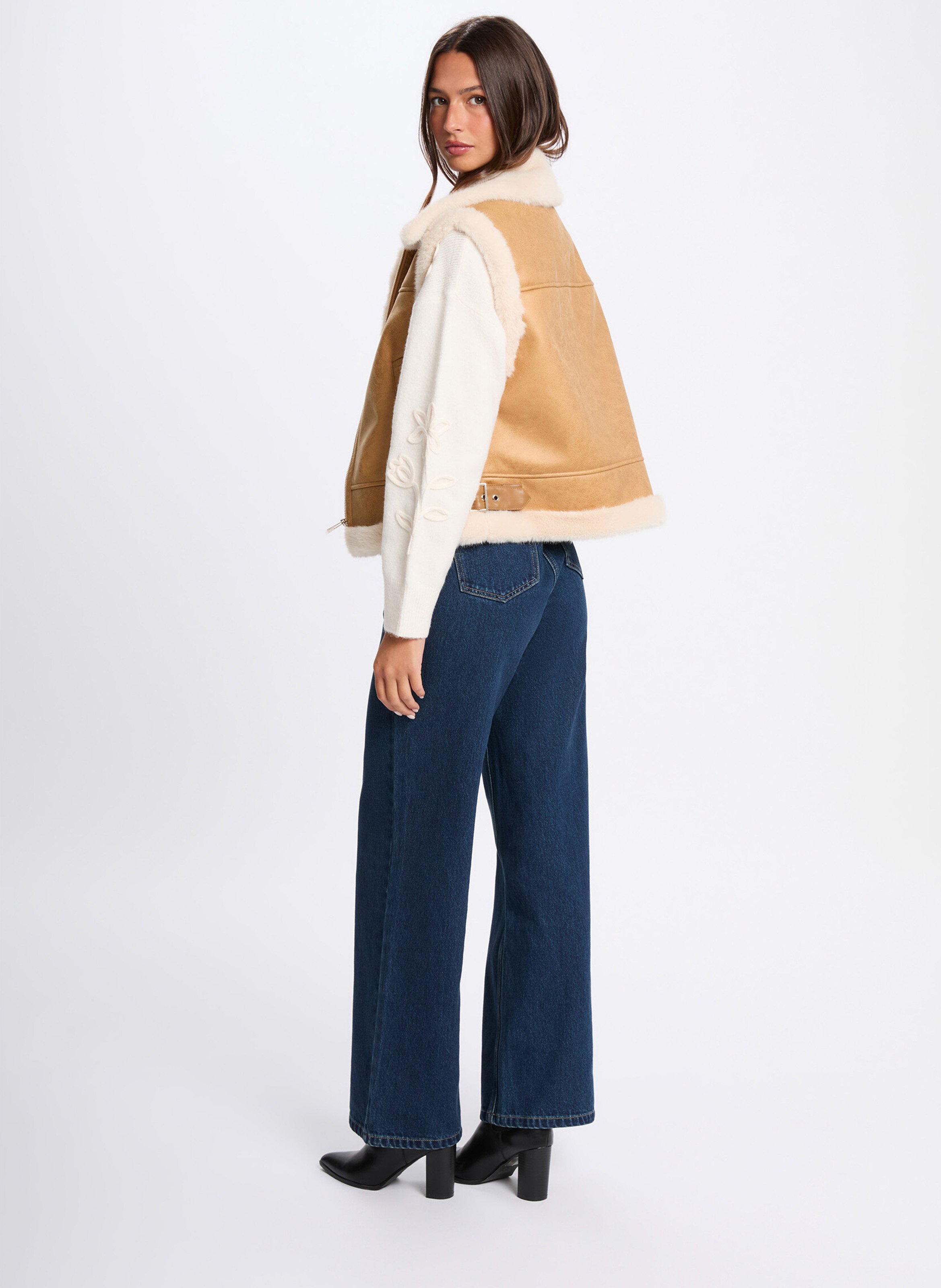 Veste sans manches zippée suède MORGAN Marron