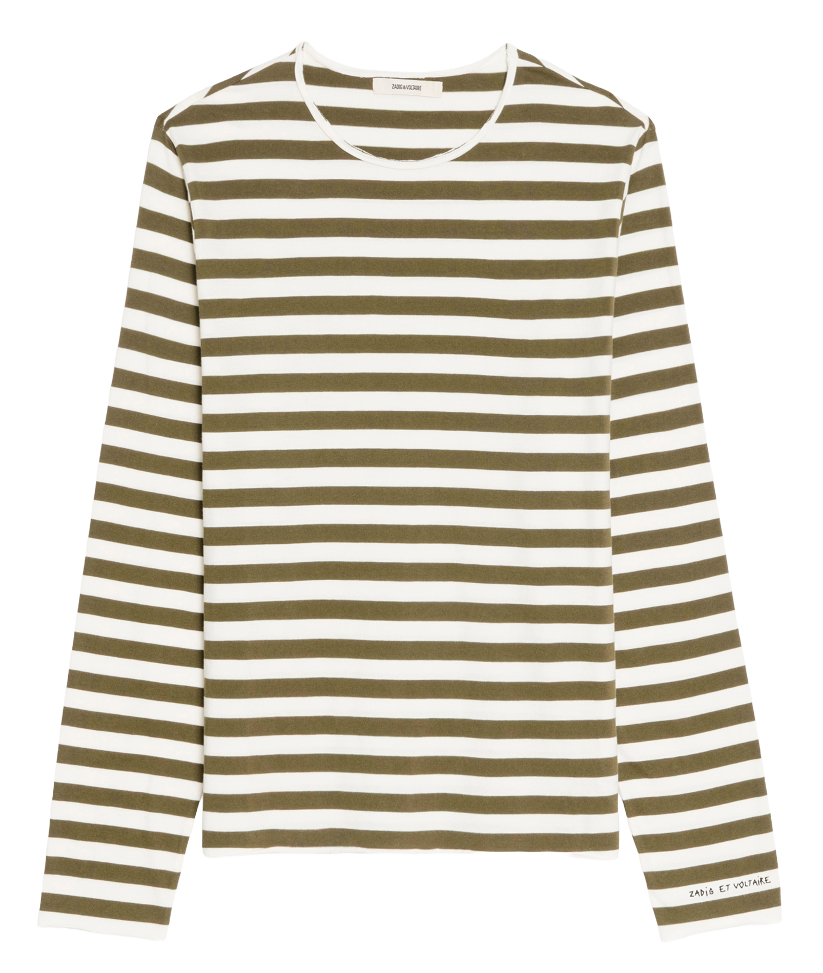 Straight round neck striped cotton t-shirt Green