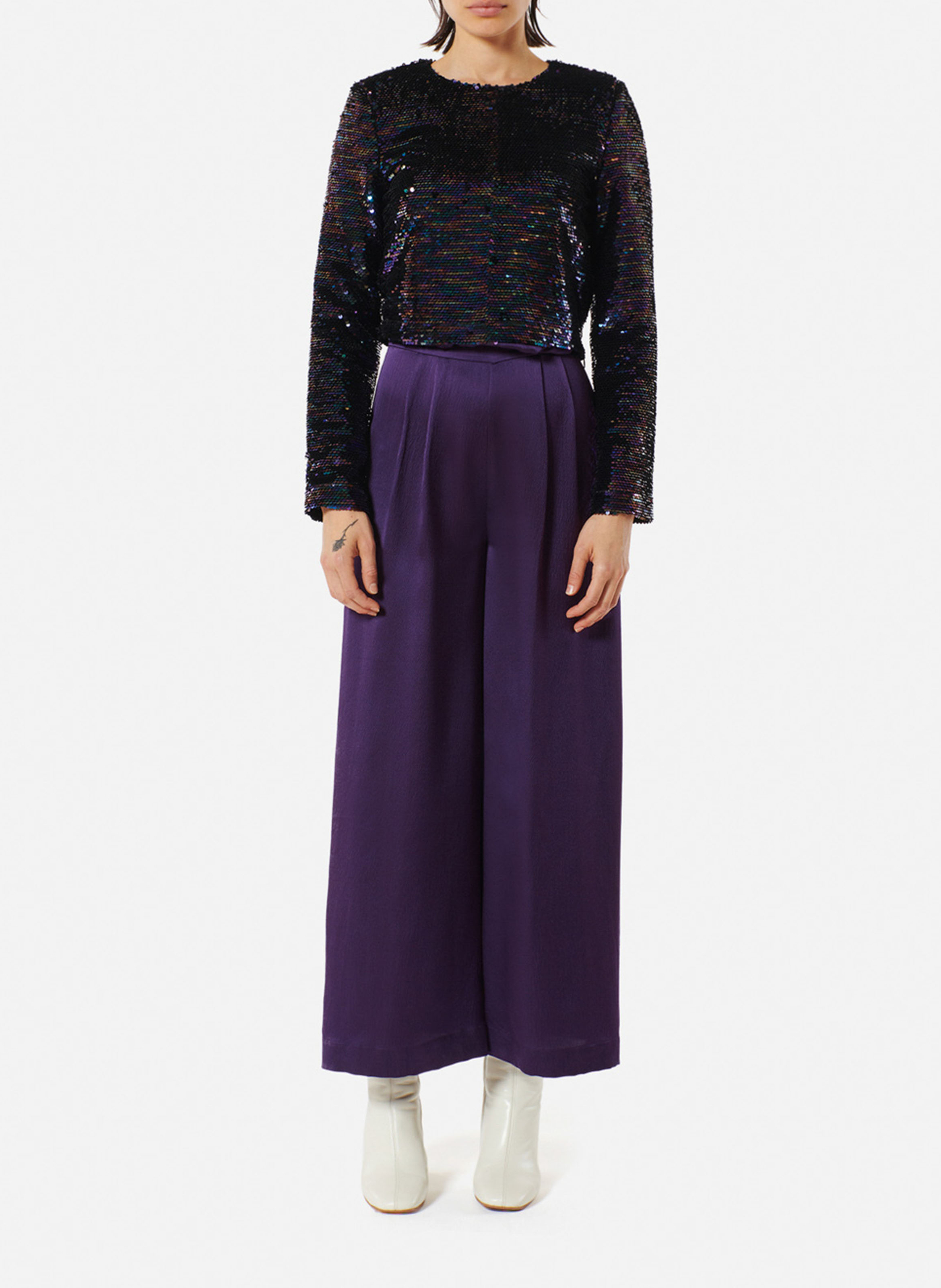 Regular-fit round-neck sequin top KARMA KOMA Brown