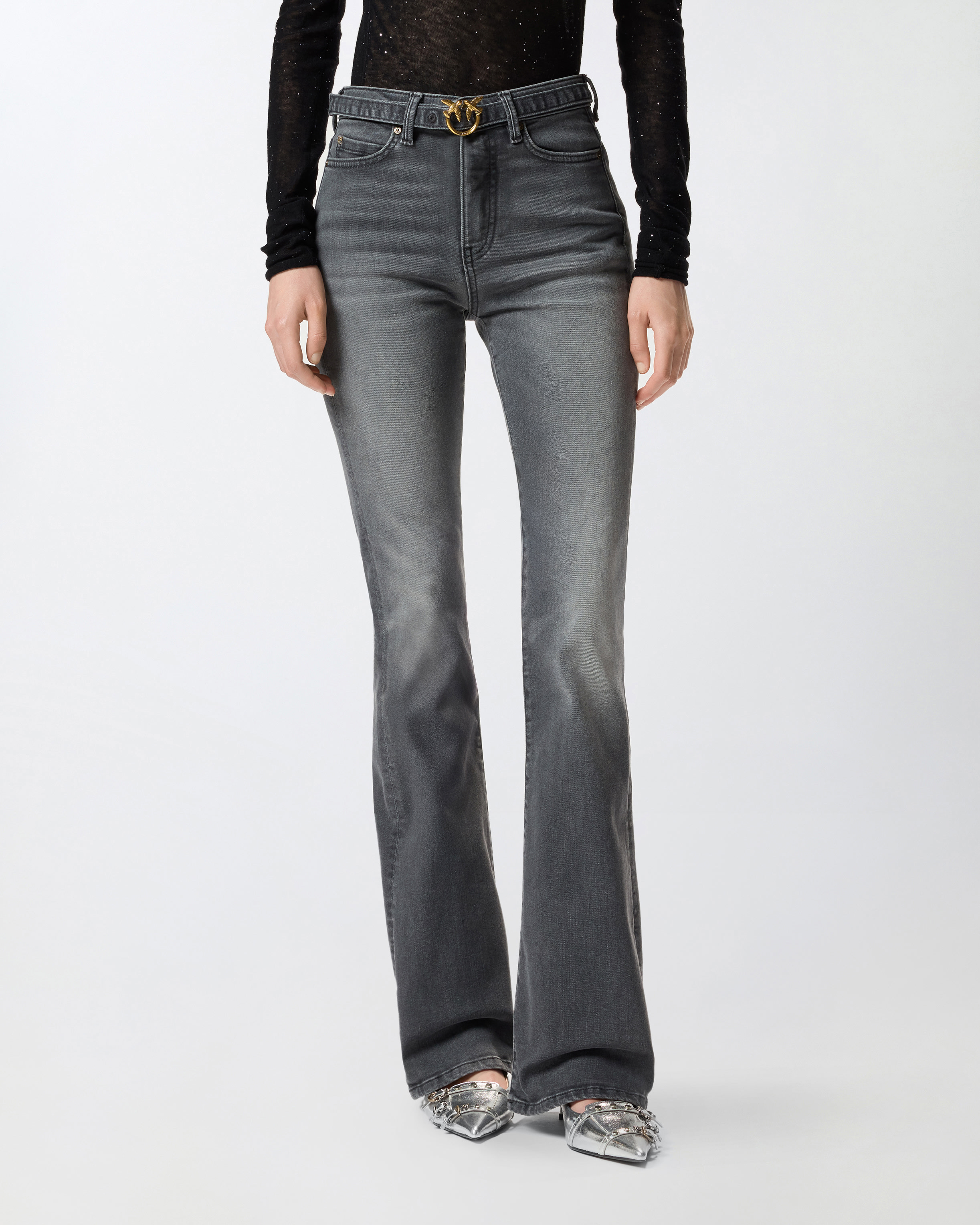 Flared gray denim jeans PINKO Grey