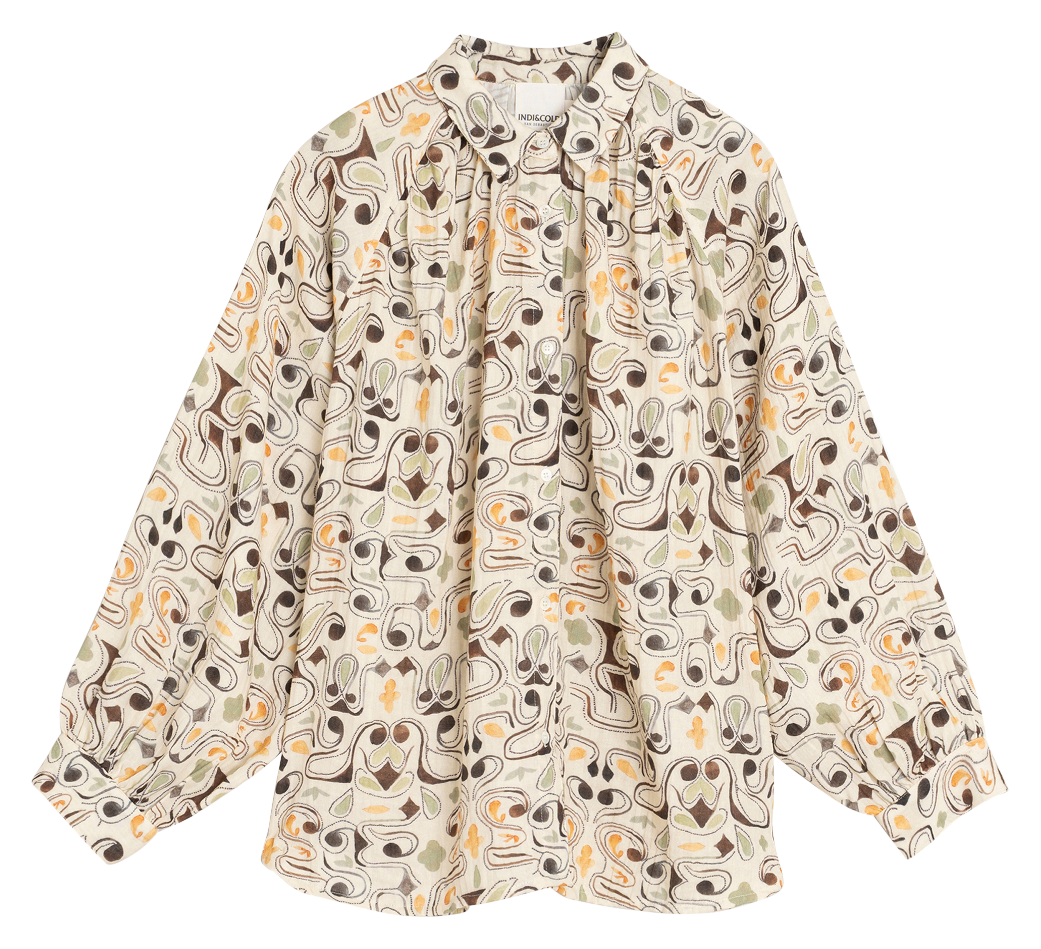 Loose button-down printed shirt INDI & COLD Brown