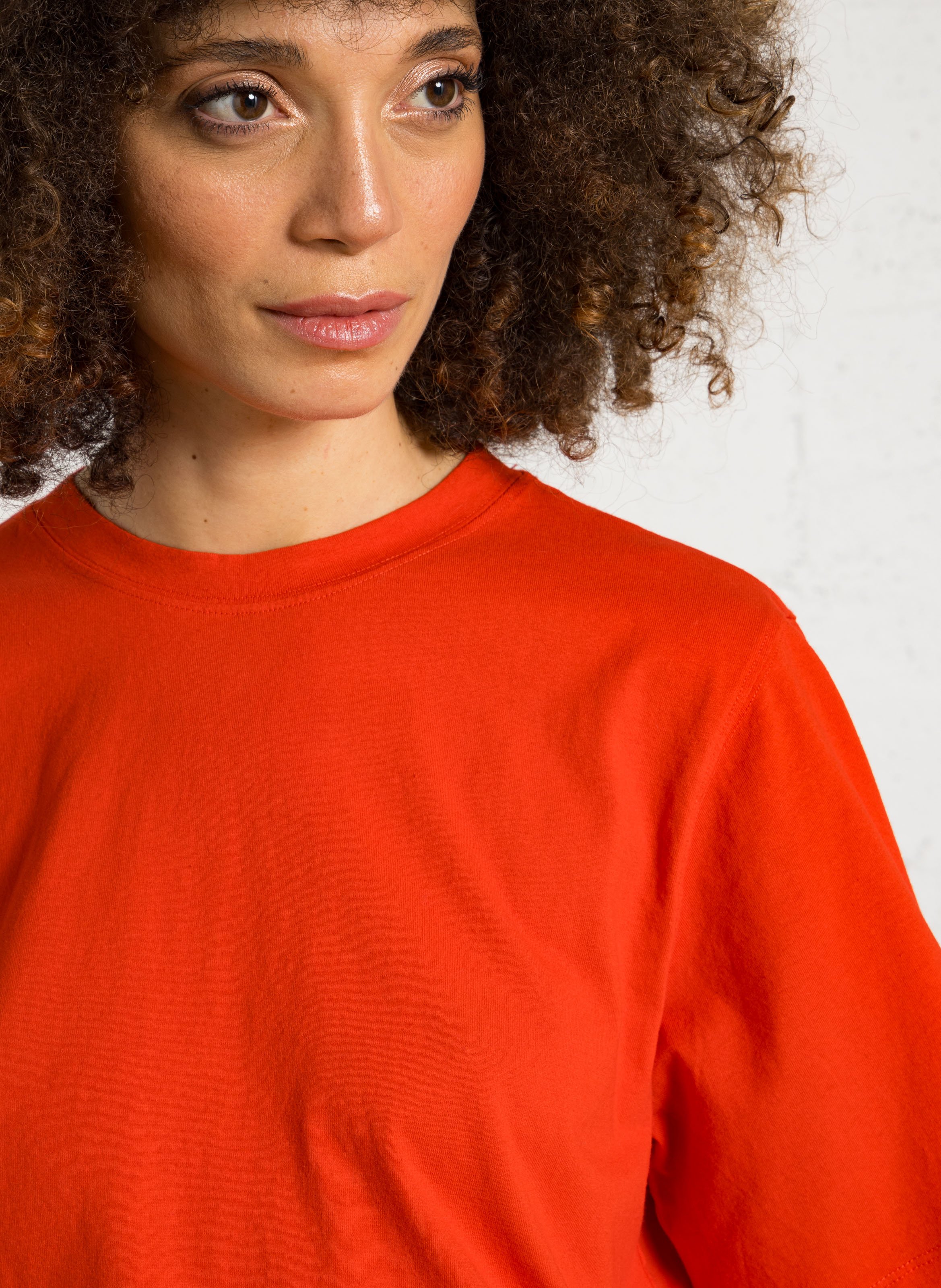 Tee-shirt boxy cropped col rond en coton DES PETITS HAUTS Rouge