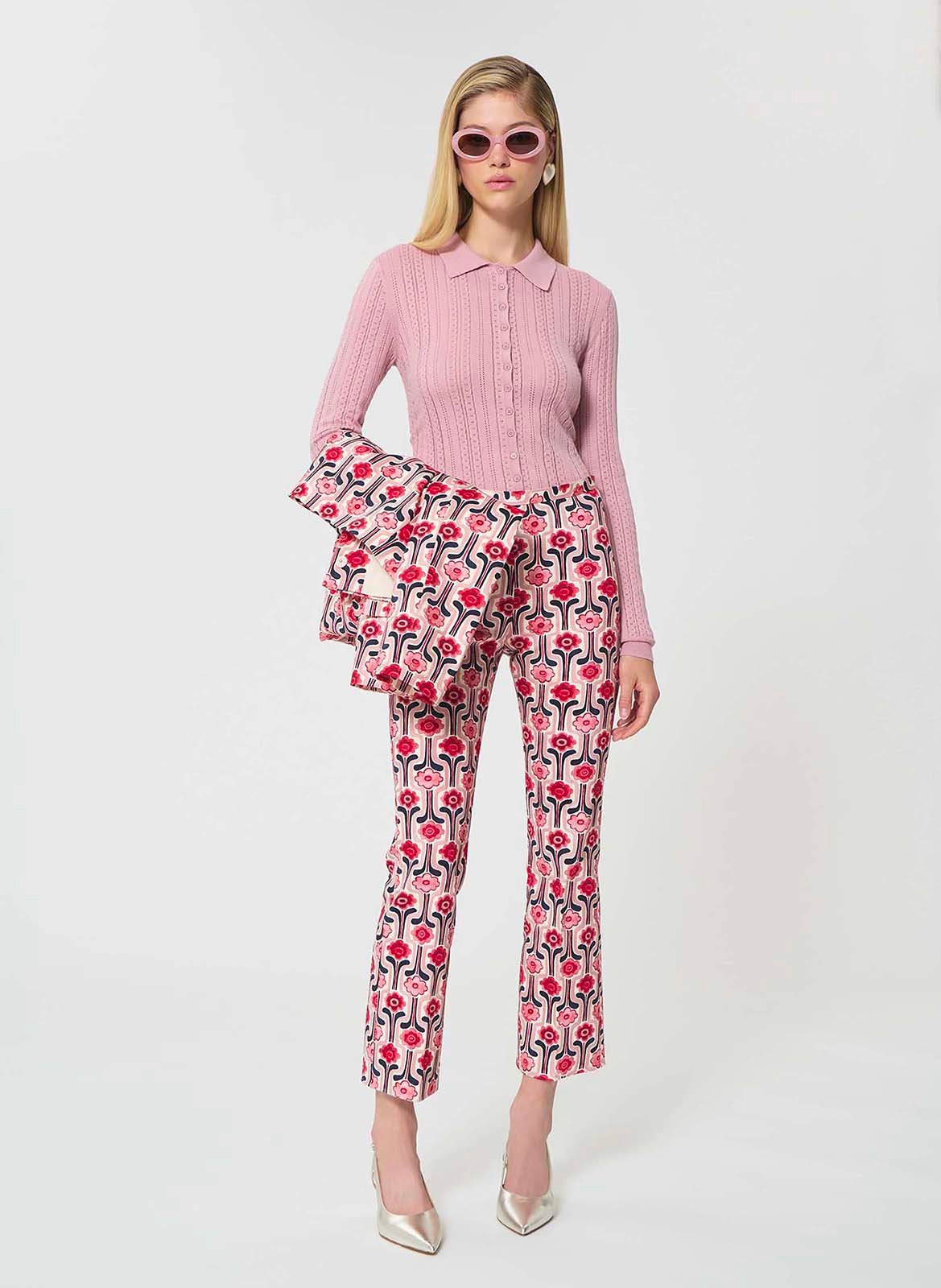 Rechte polo trui van katoen en zijde TARA JARMON Roze