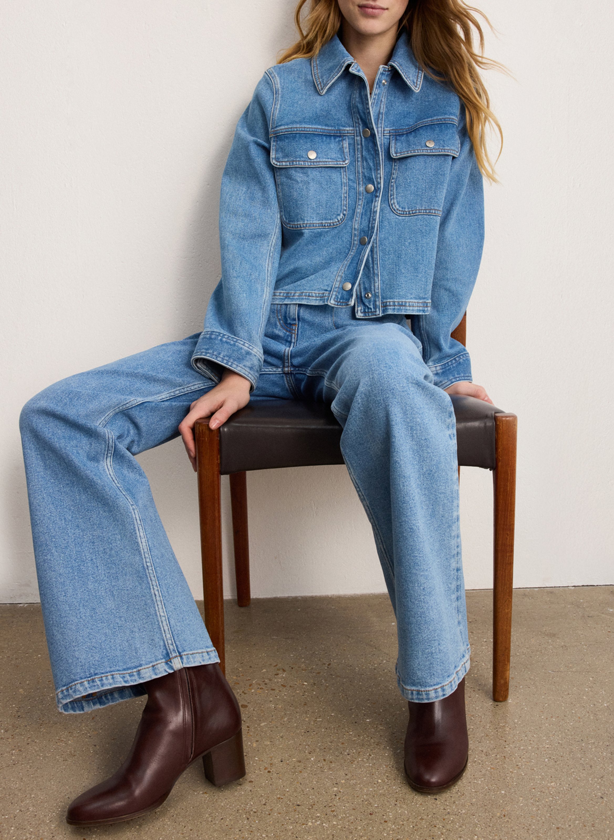 Straight cotton-blend jacket with classic collar PABLO Blue