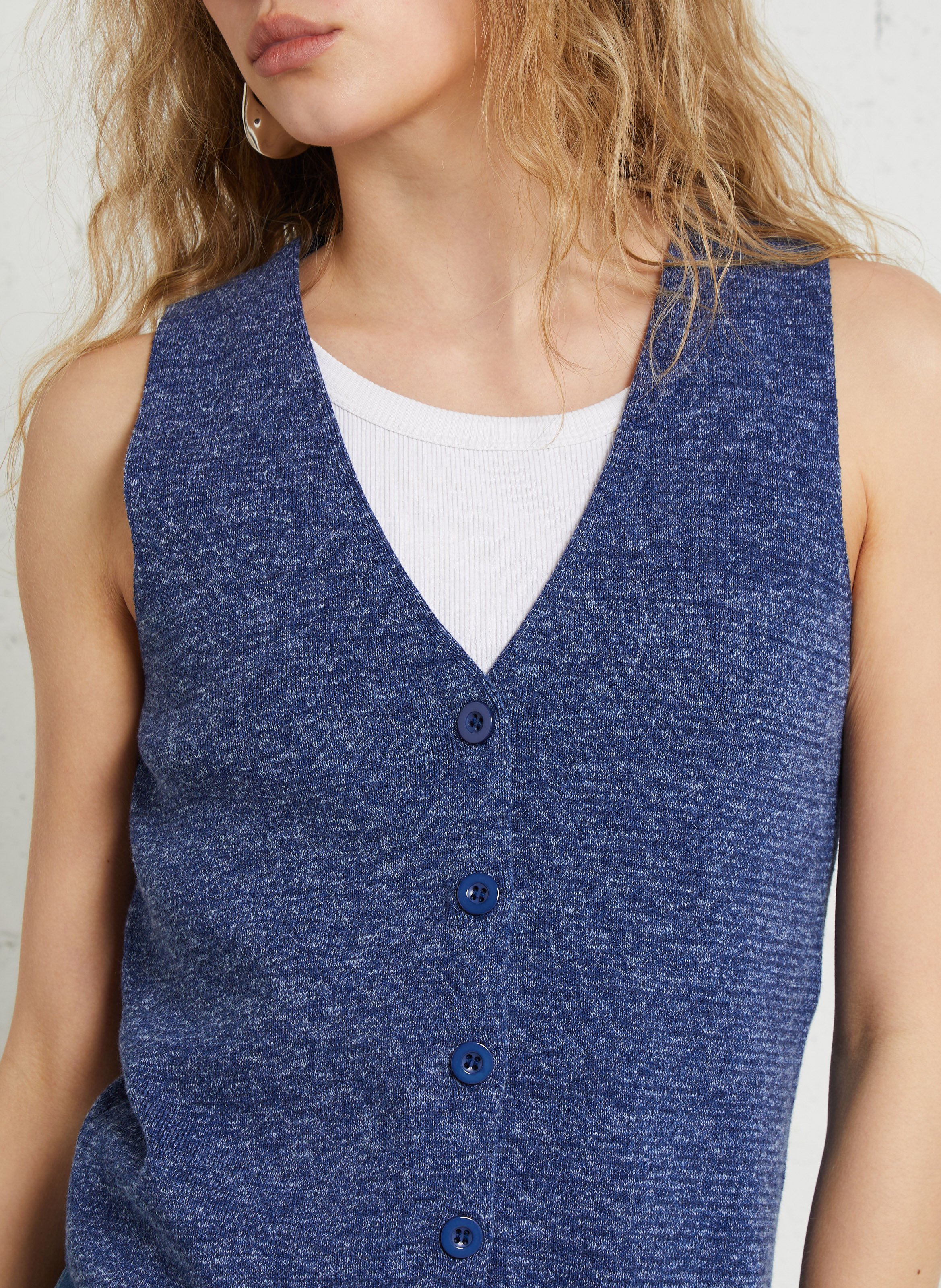Straight cotton-blend V-neck cardigan MAISON 123 Blue