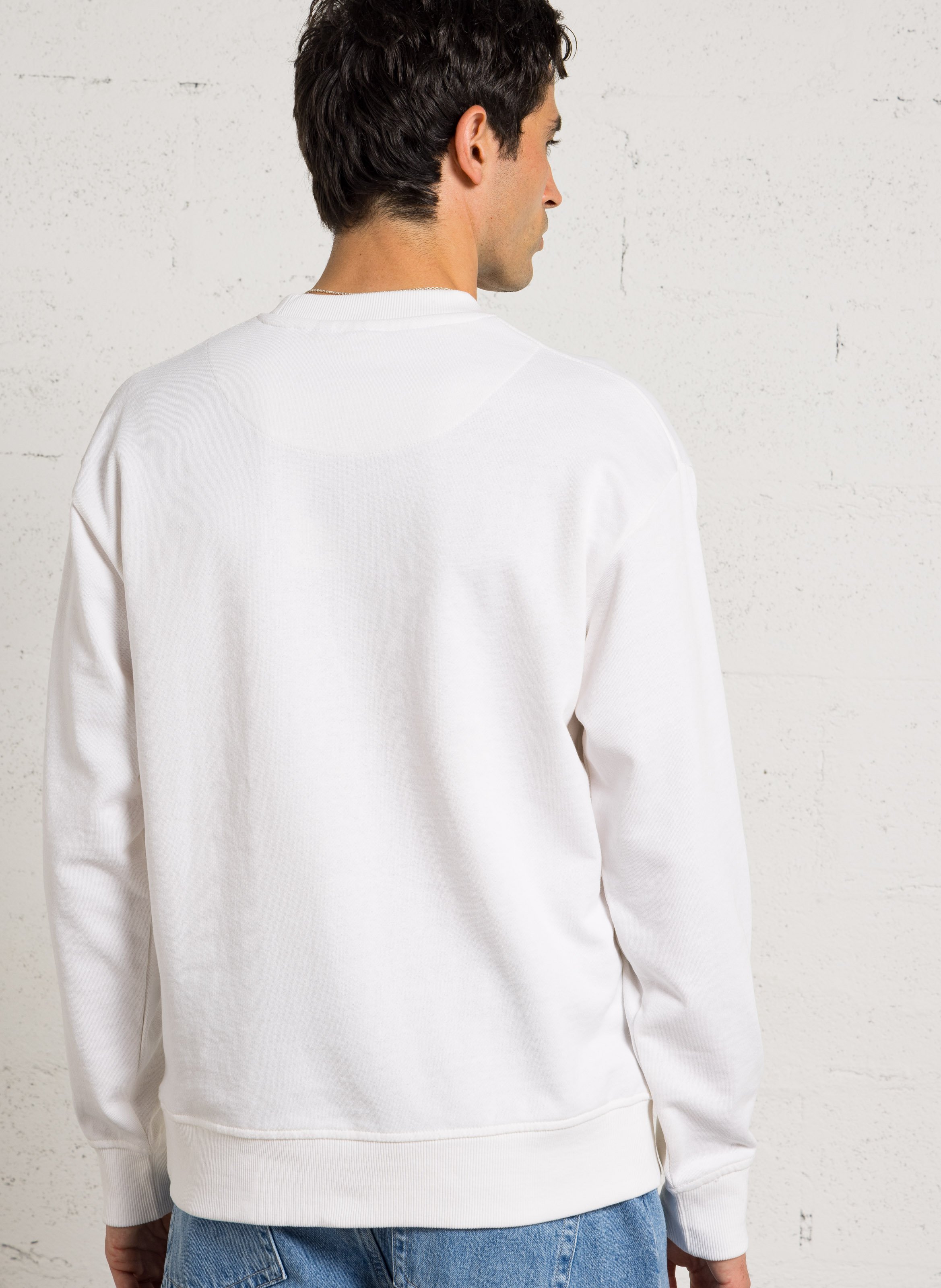 Sweat droit col rond brodé en coton PEPE JEANS Blanc
