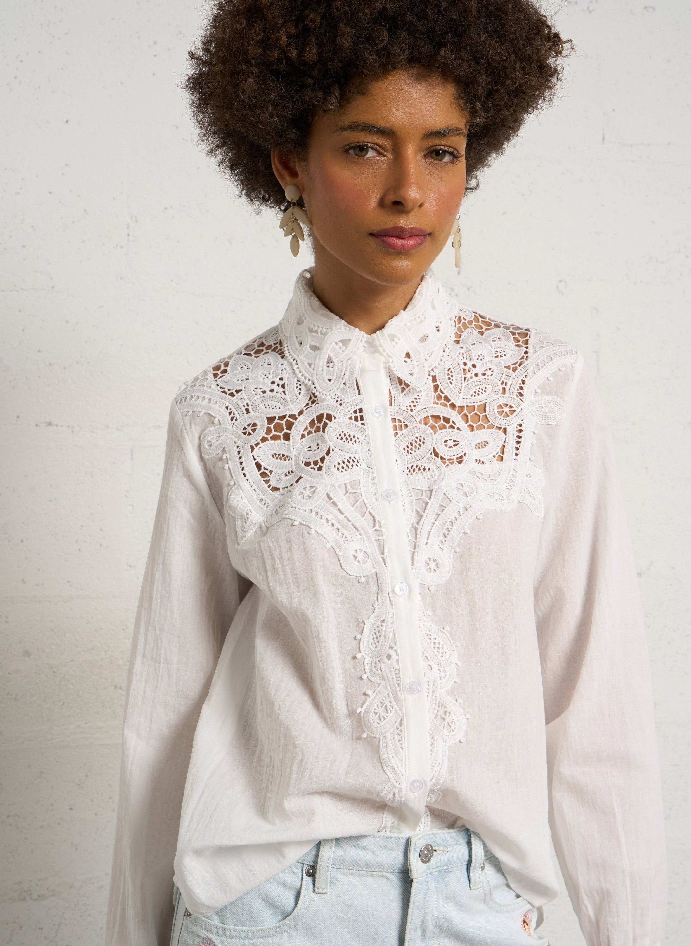 Straight-cut cotton-blend shirt with classic collar SEE U SOON White