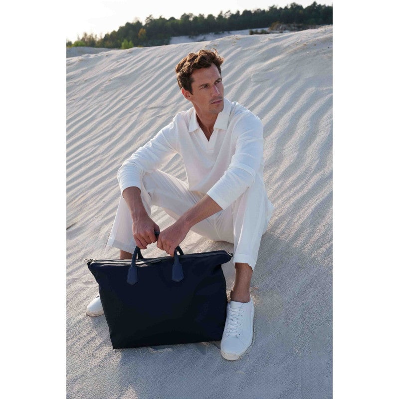 Canvas and leather travel bag POURCHET Blue