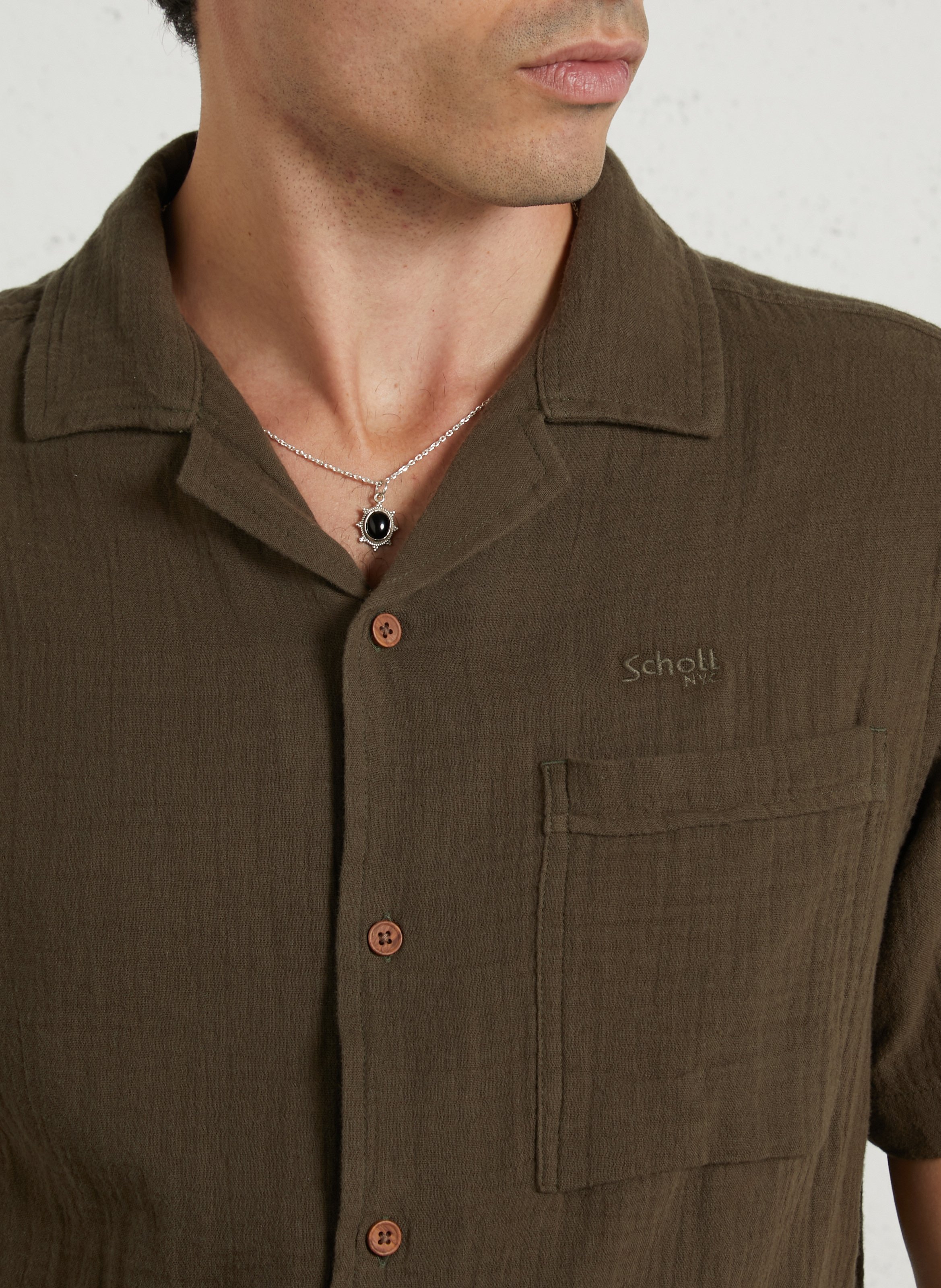 Chemise droite en coton SCHOTT Kaki