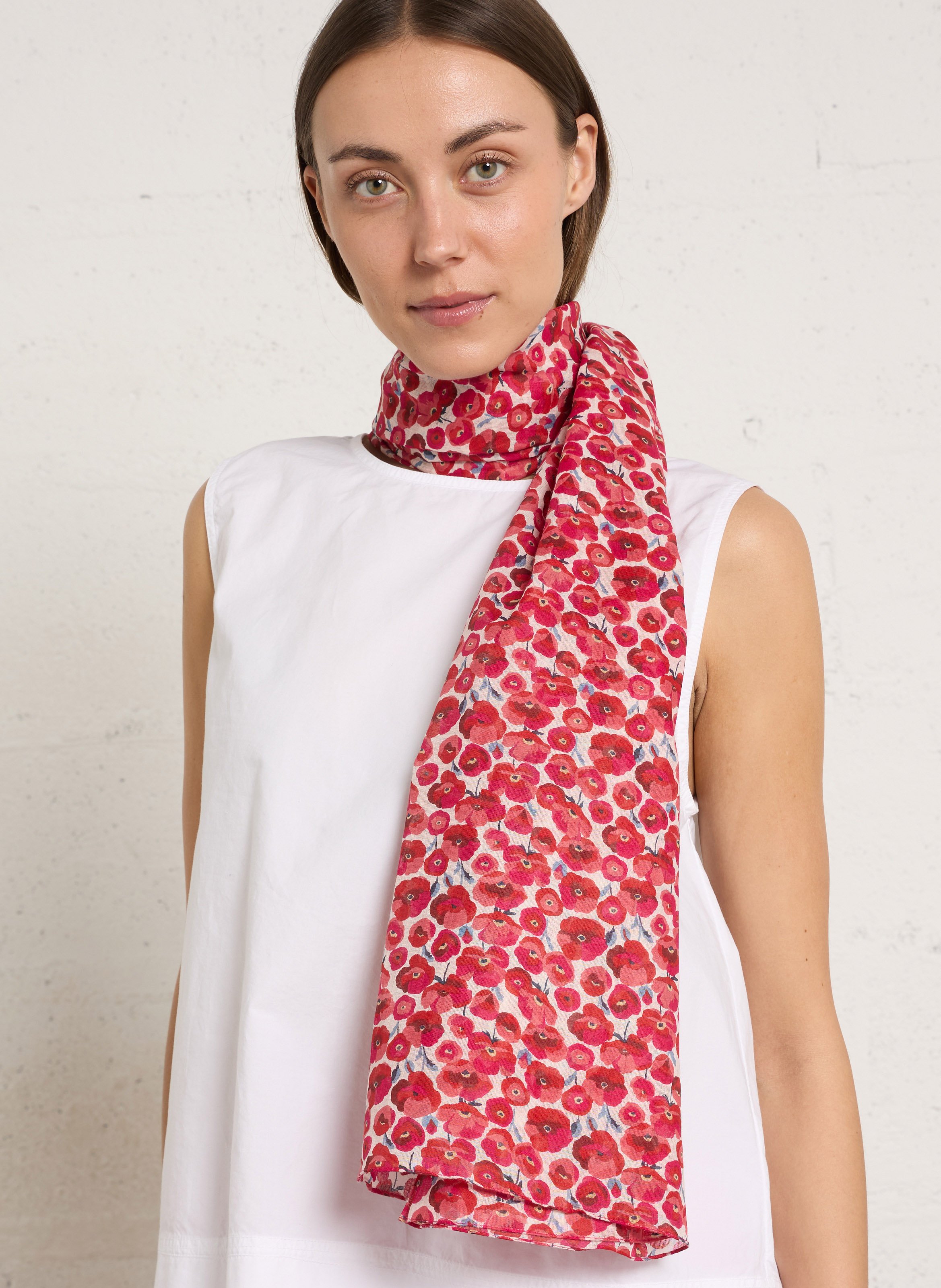 Printed cotton floaty scarf AU PRINTEMPS PARIS Red