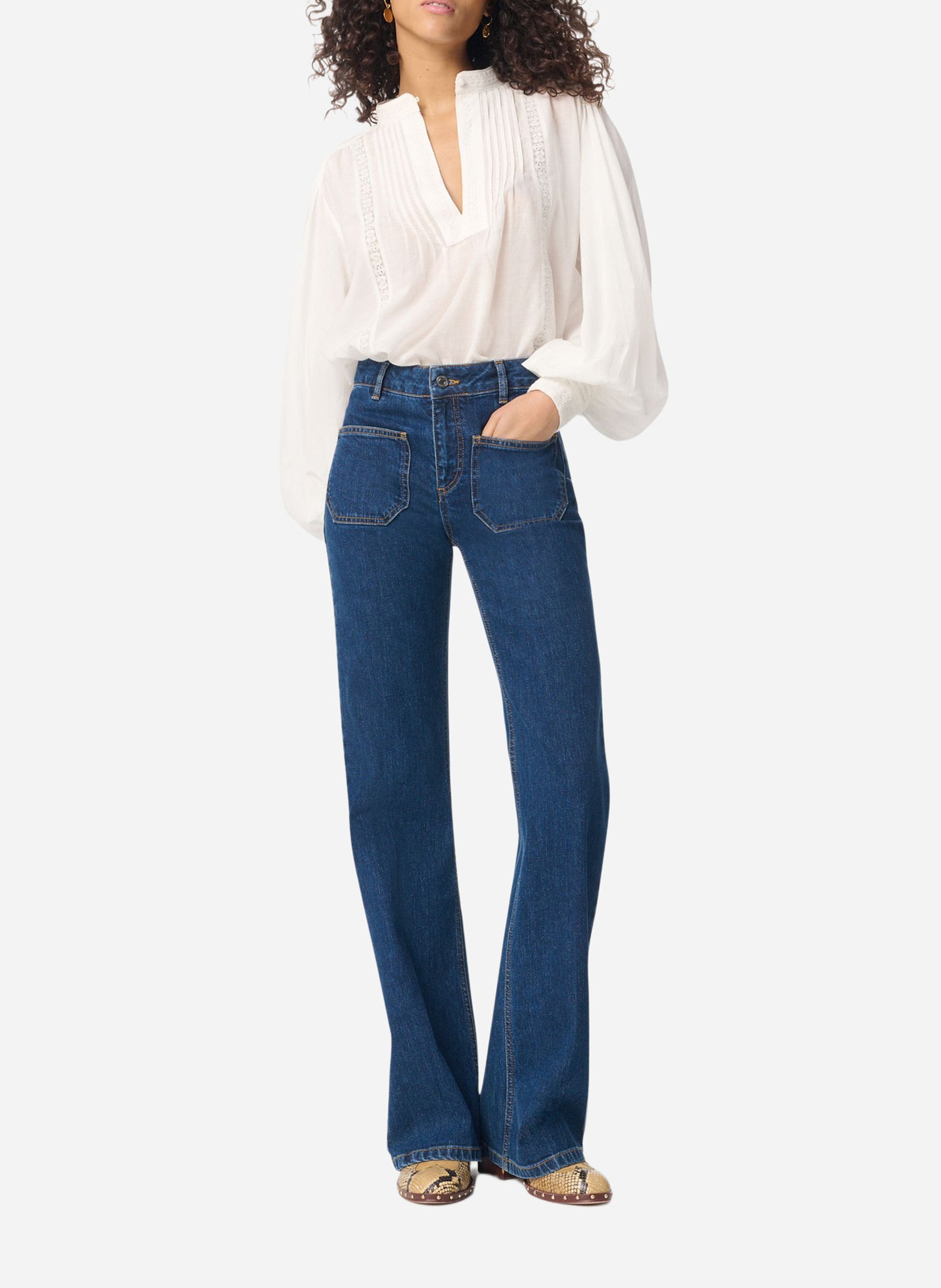 Flared High Waist Jeans aus Baumwolle VANESSA BRUNO Blau