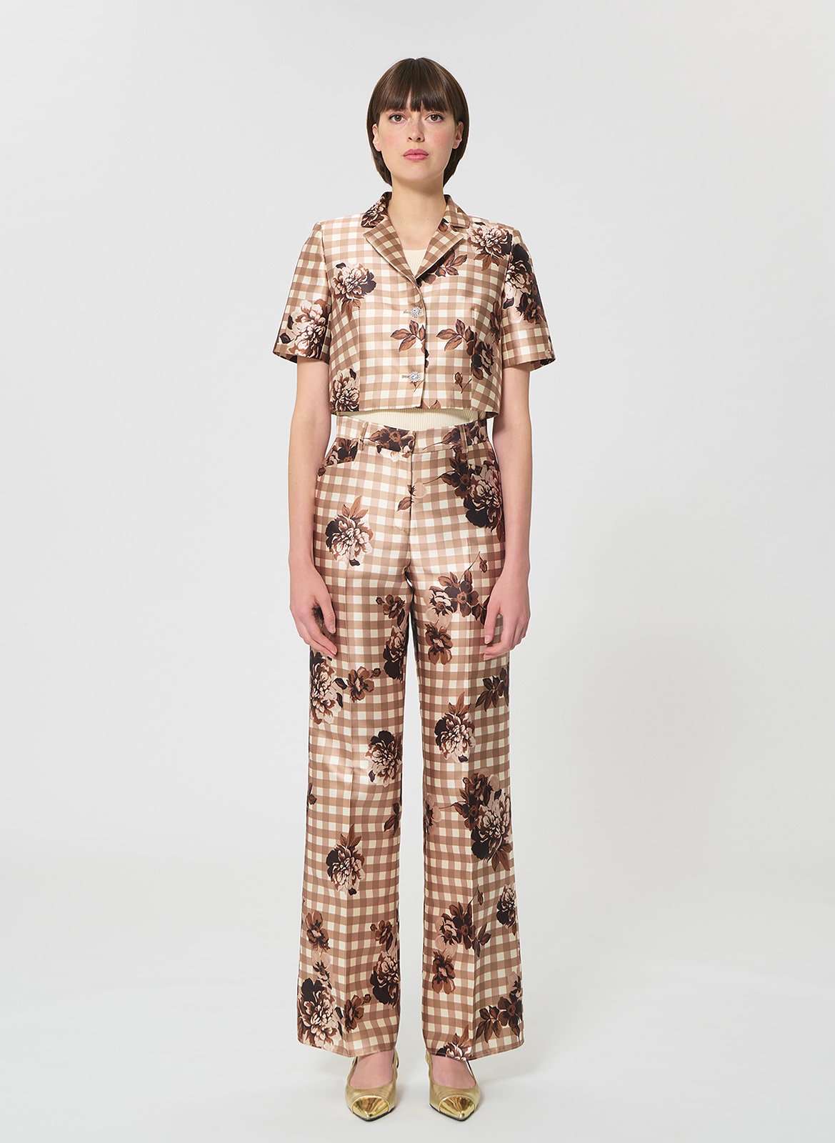 Chemise courte cintrée imprimée TARA JARMON Beige