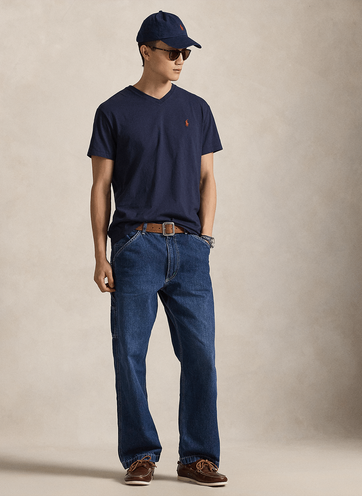 Baumwoll-T-Shirt mit V-Ausschnitt POLO RALPH LAUREN Blau